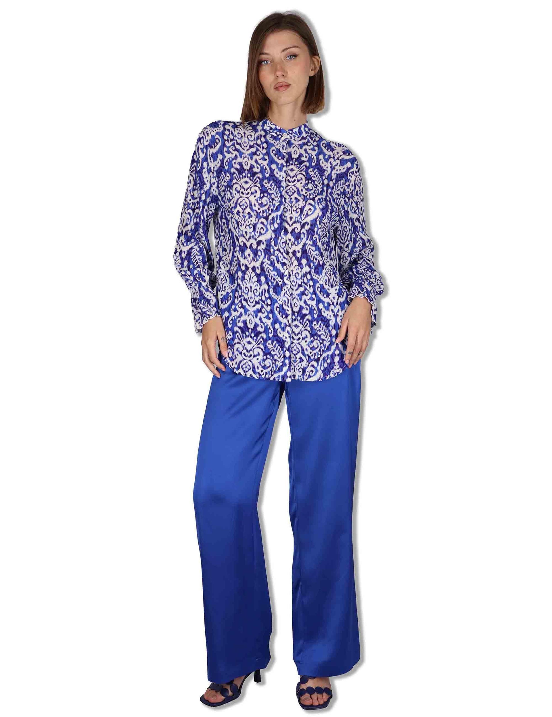 Camicie donna Dreamscape Ikat in viscosa blu stampata maniche lunghe JM558550671 D8098 Maliparmi 