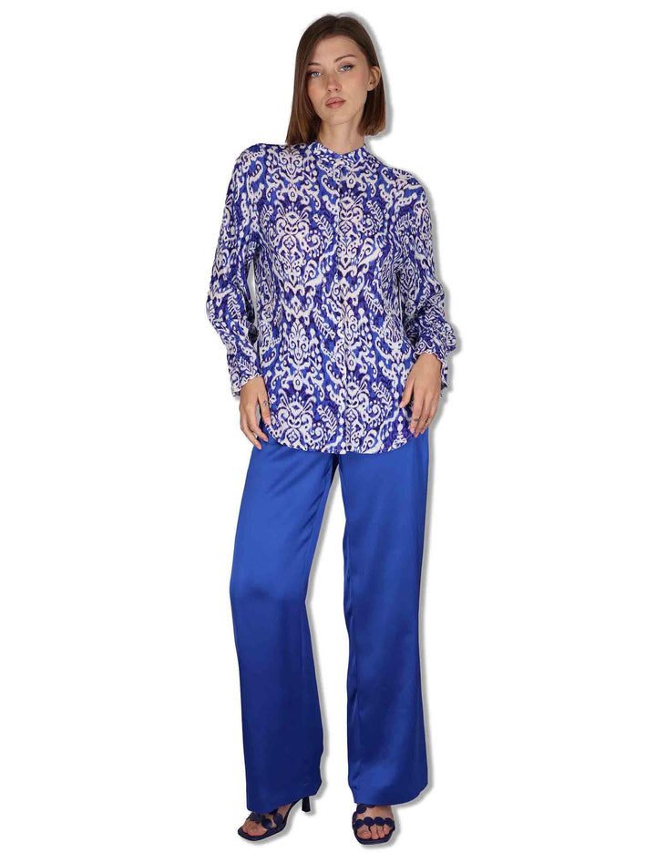 Camicie donna Dreamscape Ikat in viscosa blu stampata maniche lunghe JM558550671 D8098 Maliparmi 