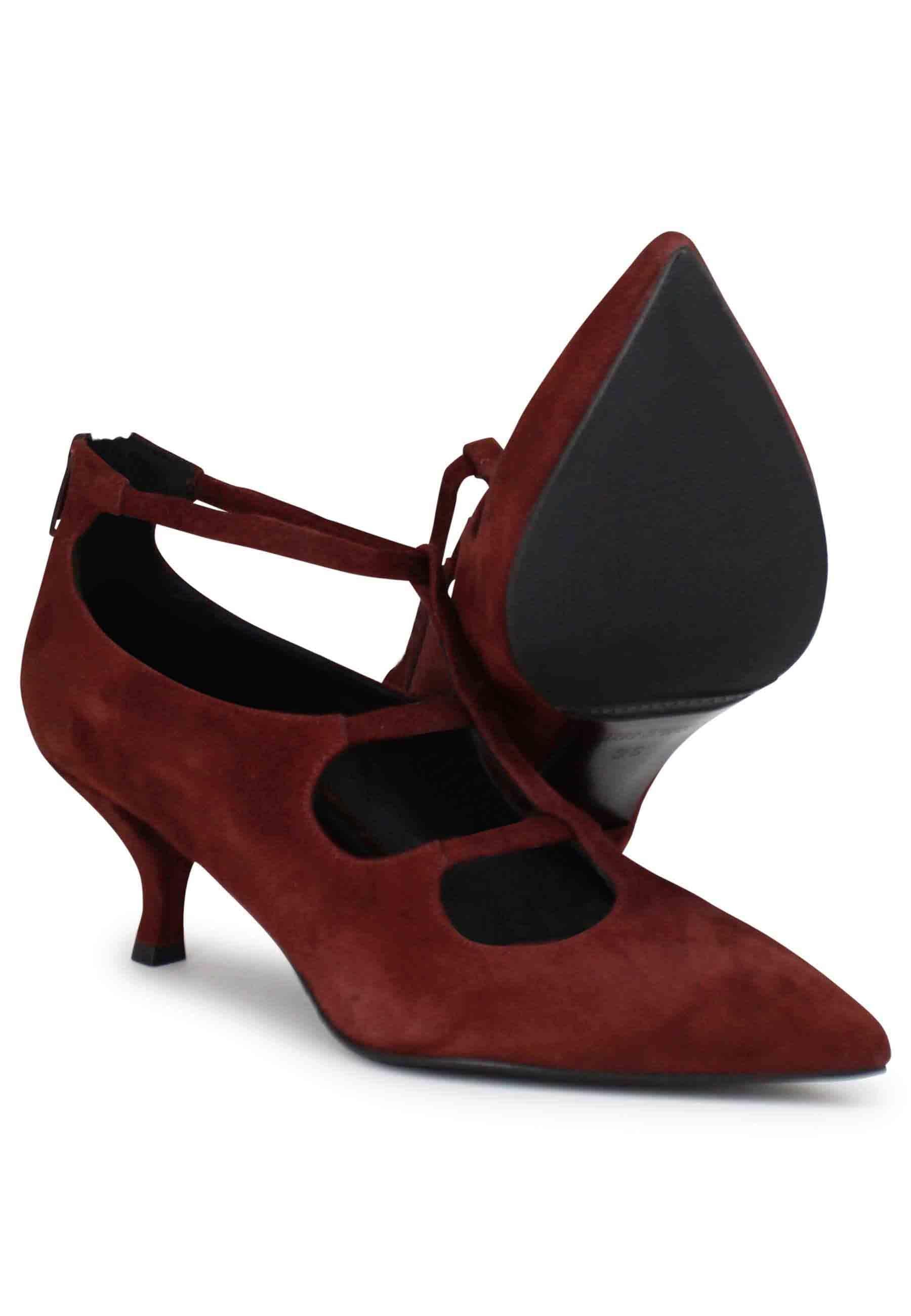 Decollete donna in camoscio marrone con cinturini SP715 013 Spatarella 