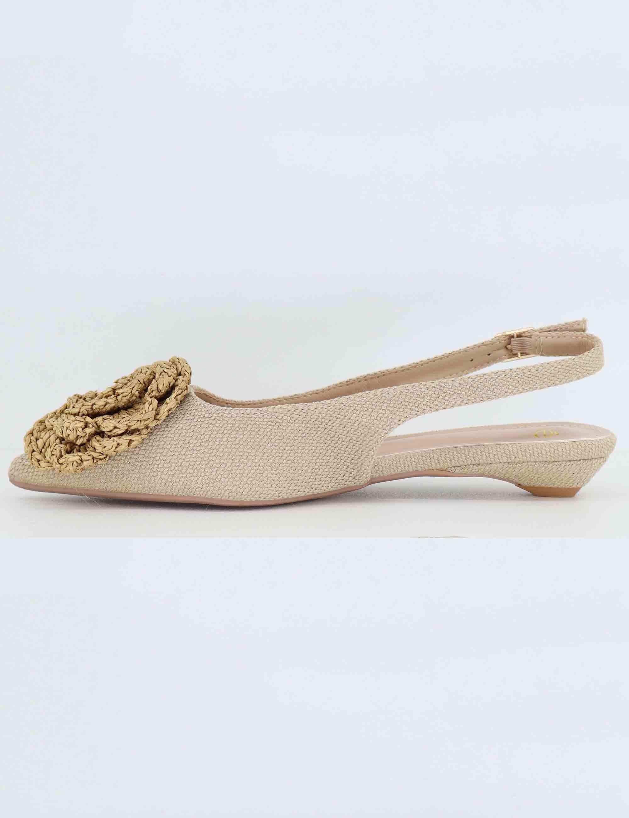 Slingback donna in tessuto beige con fiore U47000132700 TL20-13 Exe 