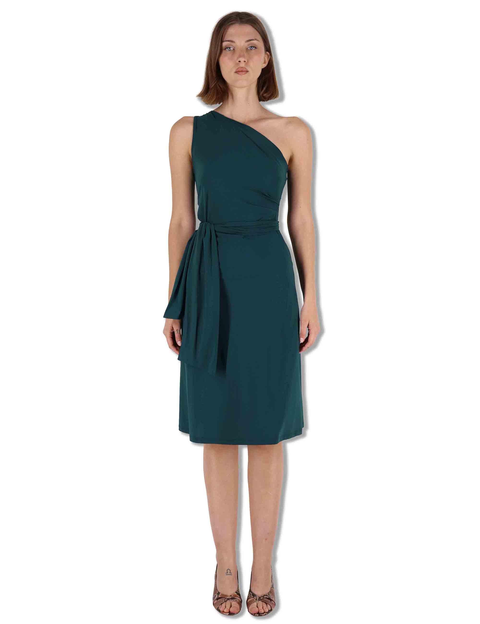 Abiti donna Soft in jersey verde monospalla con fusciacca JF671570210 60050 Maliparmi 