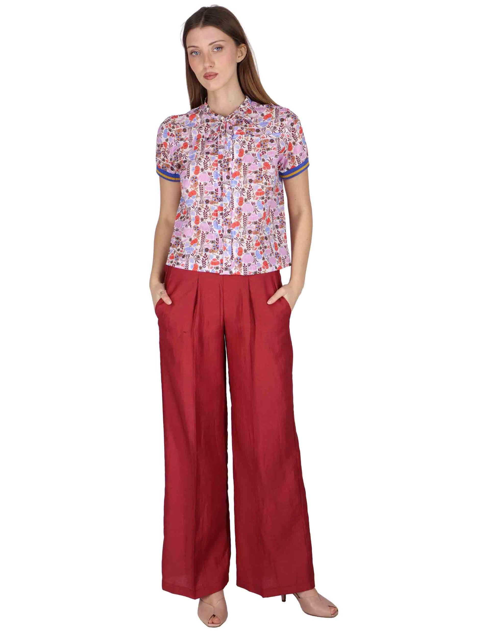Pantaloni donna Elastic Waist Trousers in lino bordeaux con elastico in vita JABPN0001-F1369-1254 4235 Justmine 