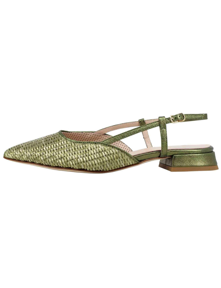Decollete slingback donna in rafia verde con riporti in pelle verde e tacco basso SPX1416P 005 Spatarella 
