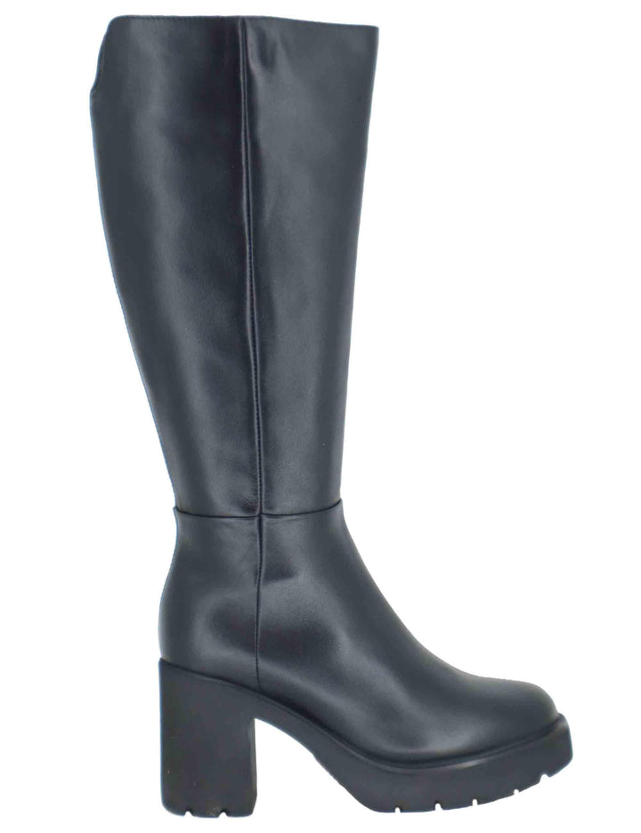 Stivali donna in pelle nera con suola alta in gomma KAYLI STT BLACK Unisa 