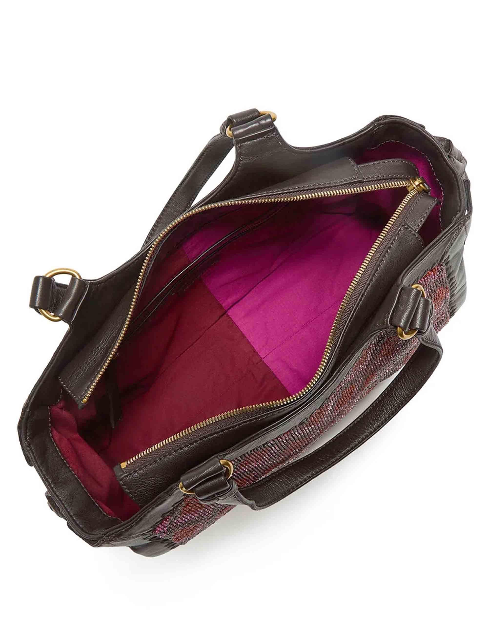 Borse donna Geometry in pelle marrone e perline con doppi manici BH030407234 30H99 Maliparmi 