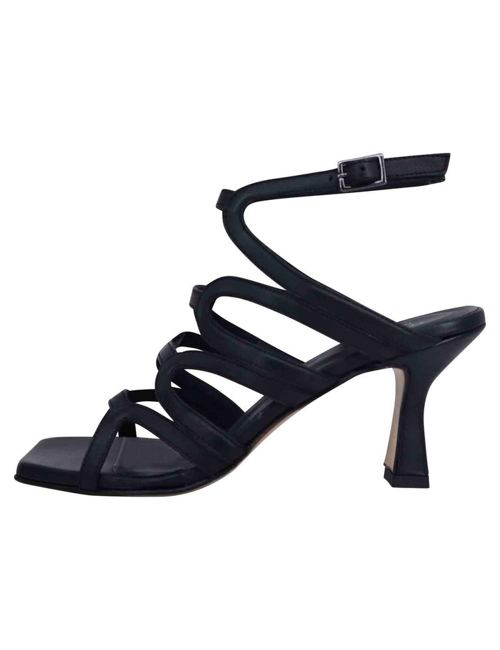 Sandali slingback donna in pelle nera con tacco alto e punta quadra T1025 001 Tattoo 
