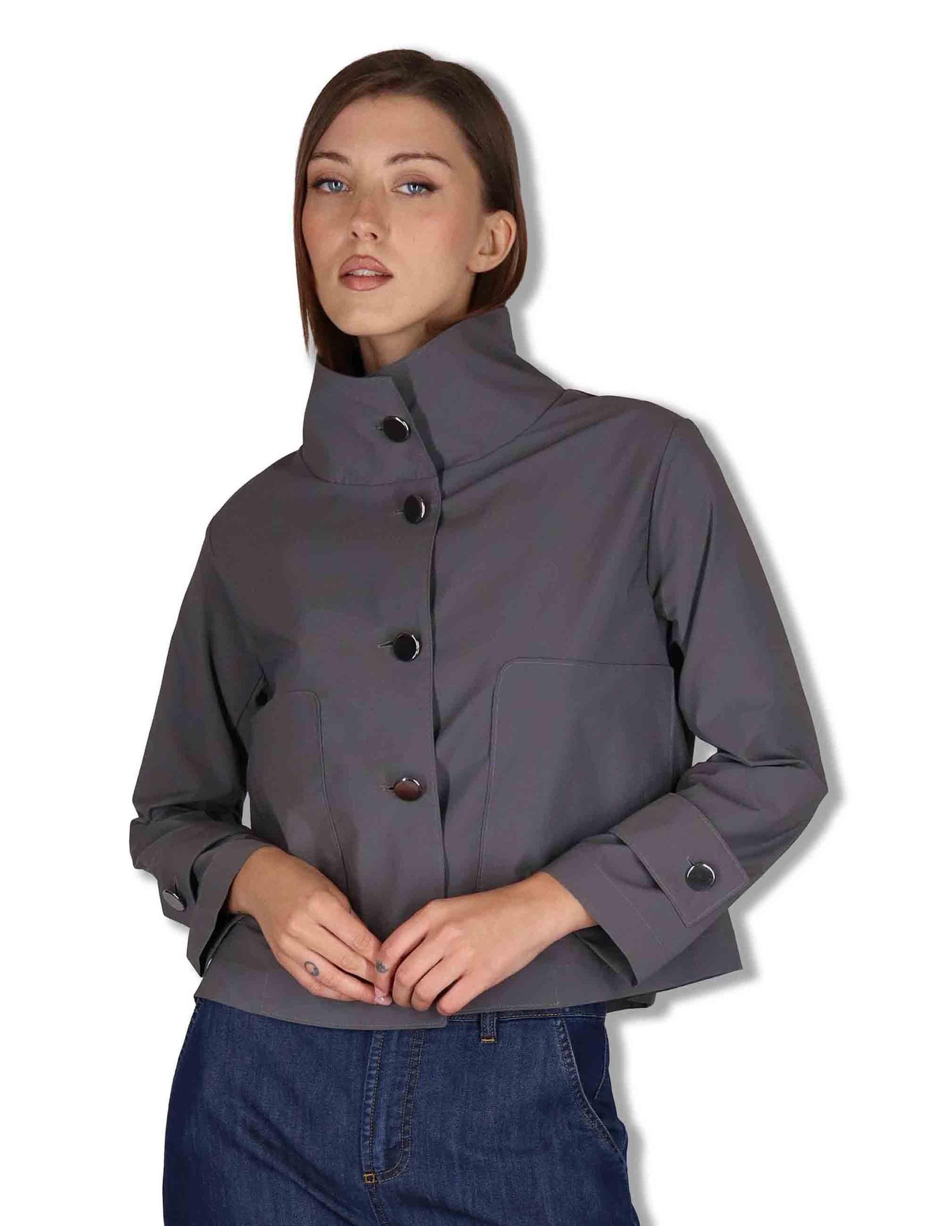 Giubbotto donna Montelupo in tessuto grigio con bottoni in metallo 50260018 603 Ewooluzione 