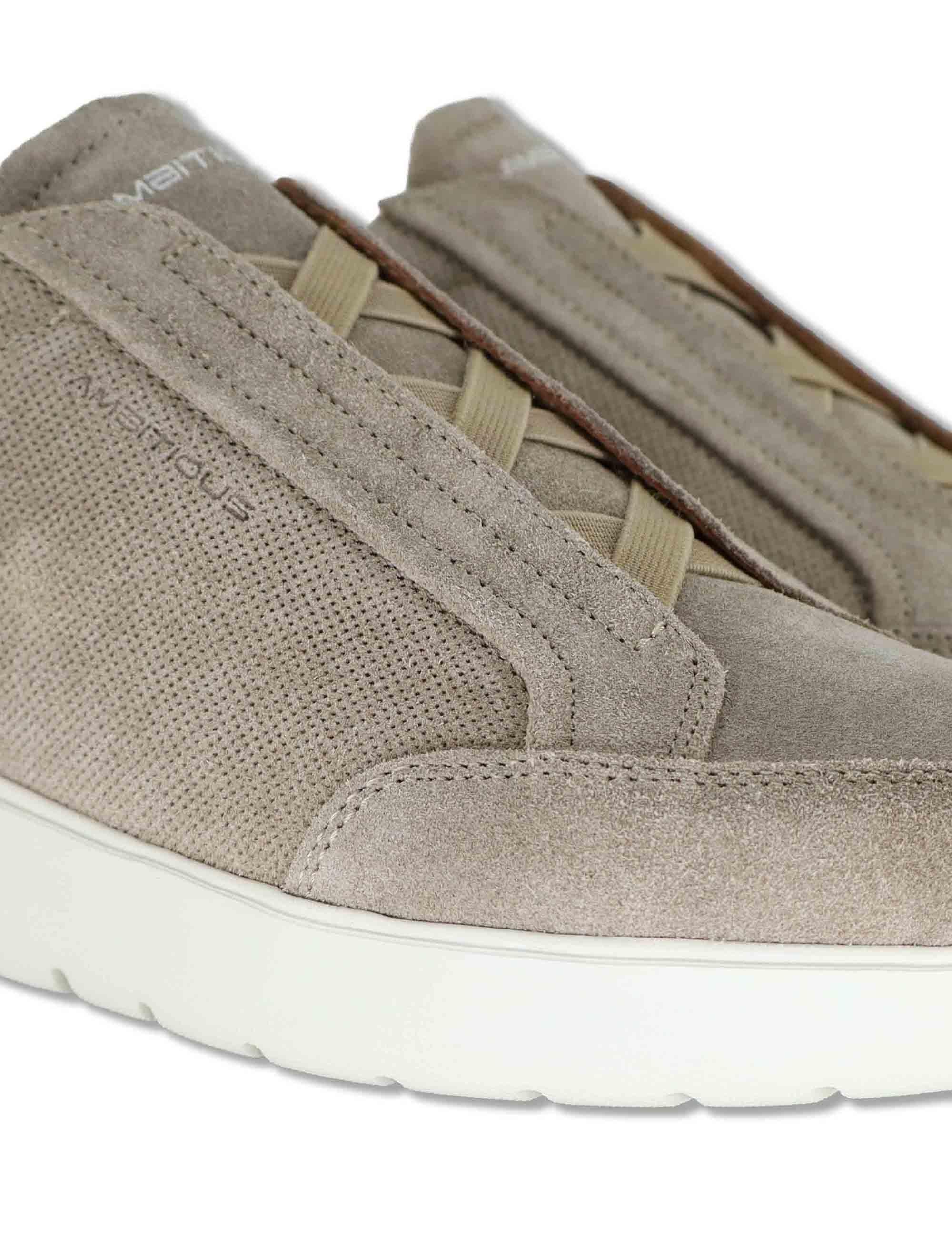Sneakers uomo Hover in camoscio taupe con elastici e suola alta in gomma 13721A 7338AM Ambitious 