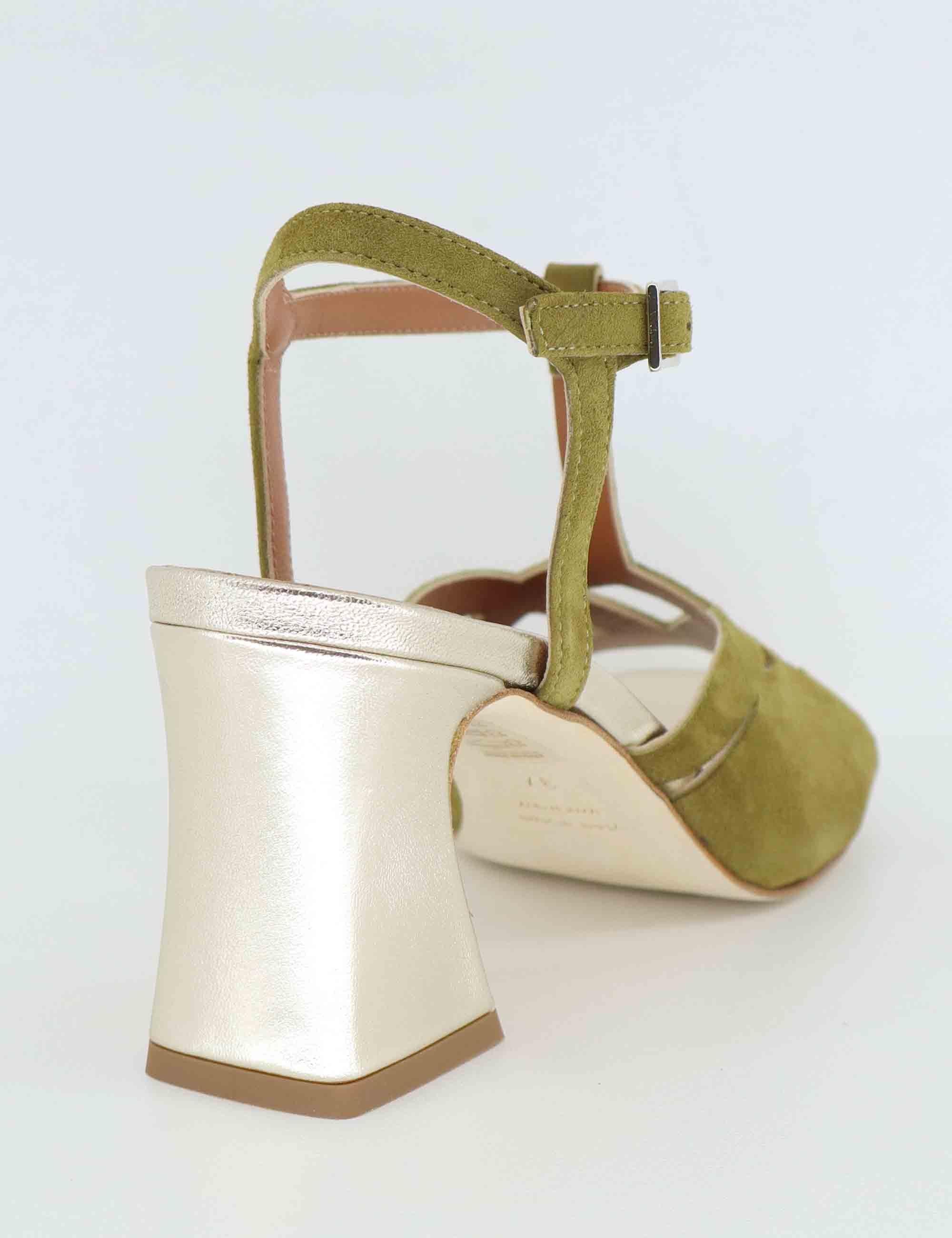 Sandali donna in camoscio verde e pelle laminata 1033 066 Tattoo 