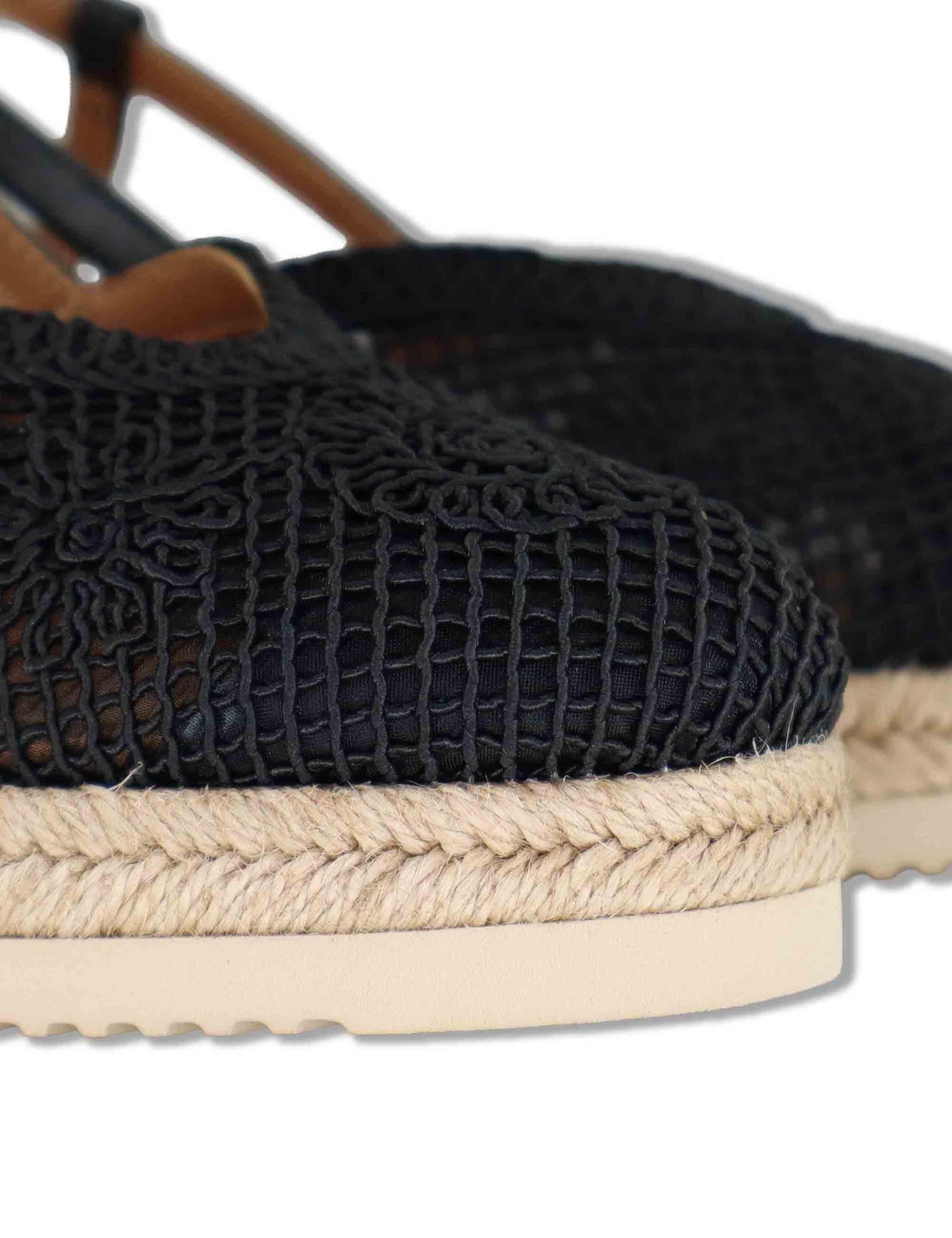 Sandali espadrillas donna in tessuto nero con zeppa in corda CHABI NTO BLACK Unisa 