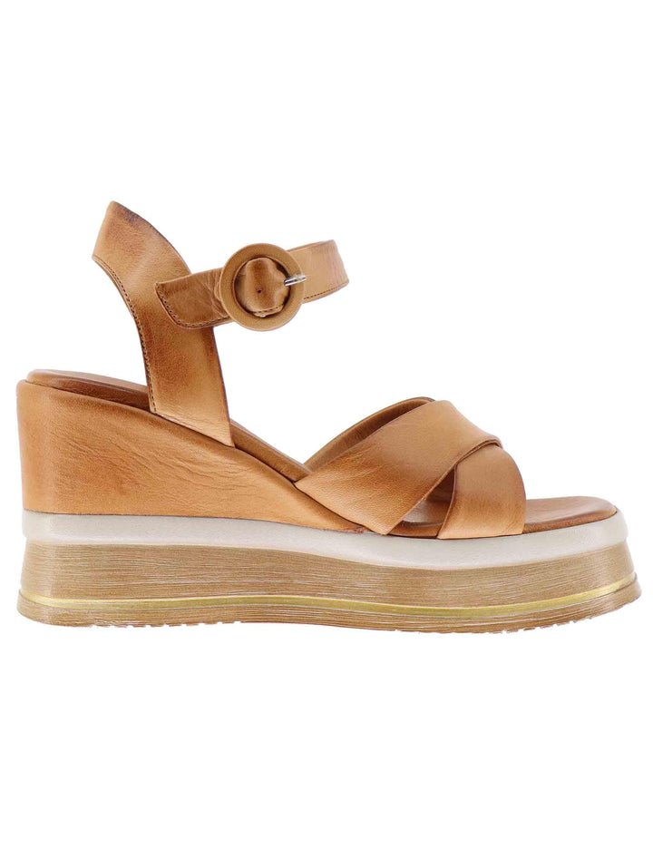 Sandali donna in pelle cuoio con zeppa alta e cinturino U4100858755K 858 Tsakiris Mallas 