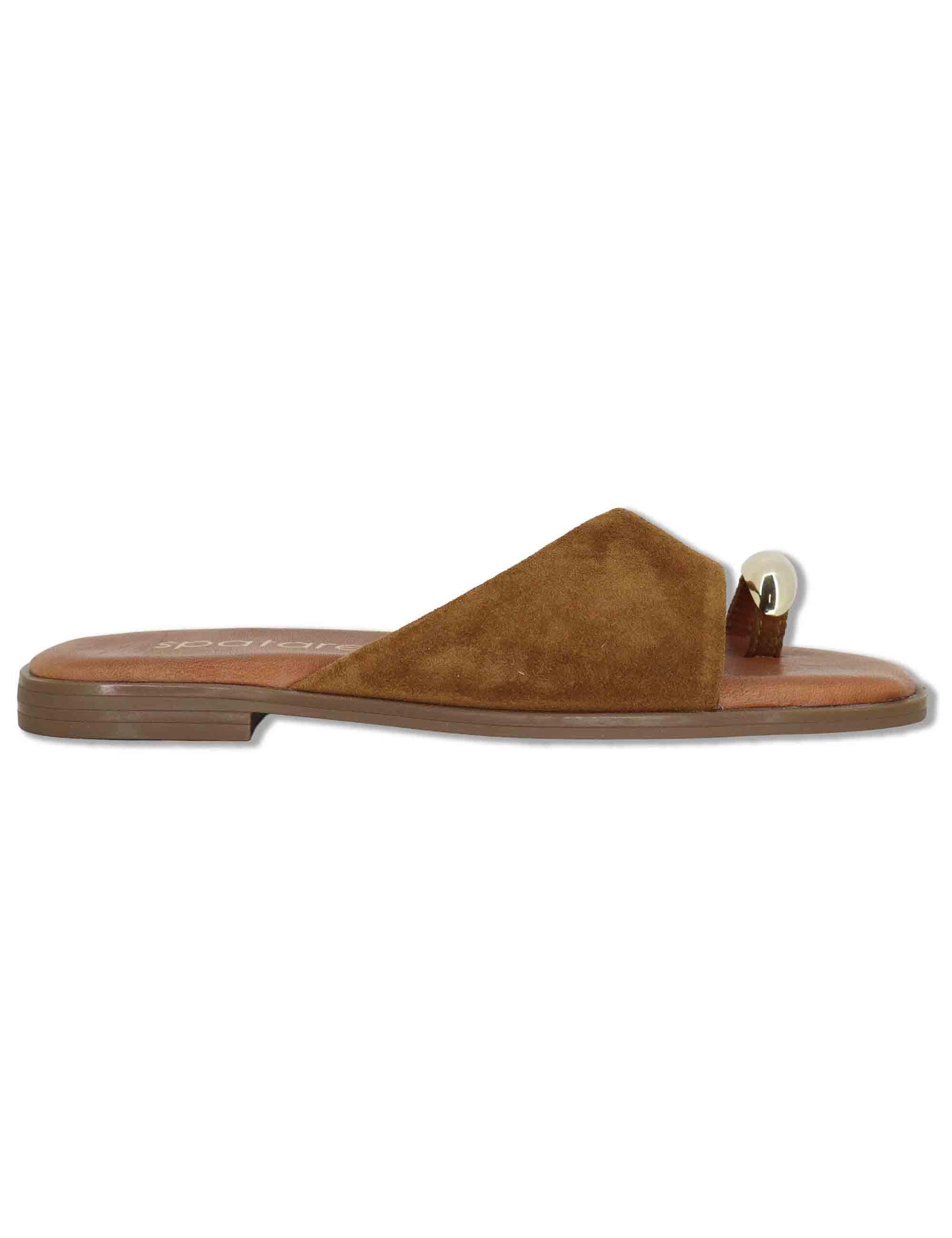 Sandali bassi donna infradito in camoscio cuoio con anello SP262050 014 Spatarella 