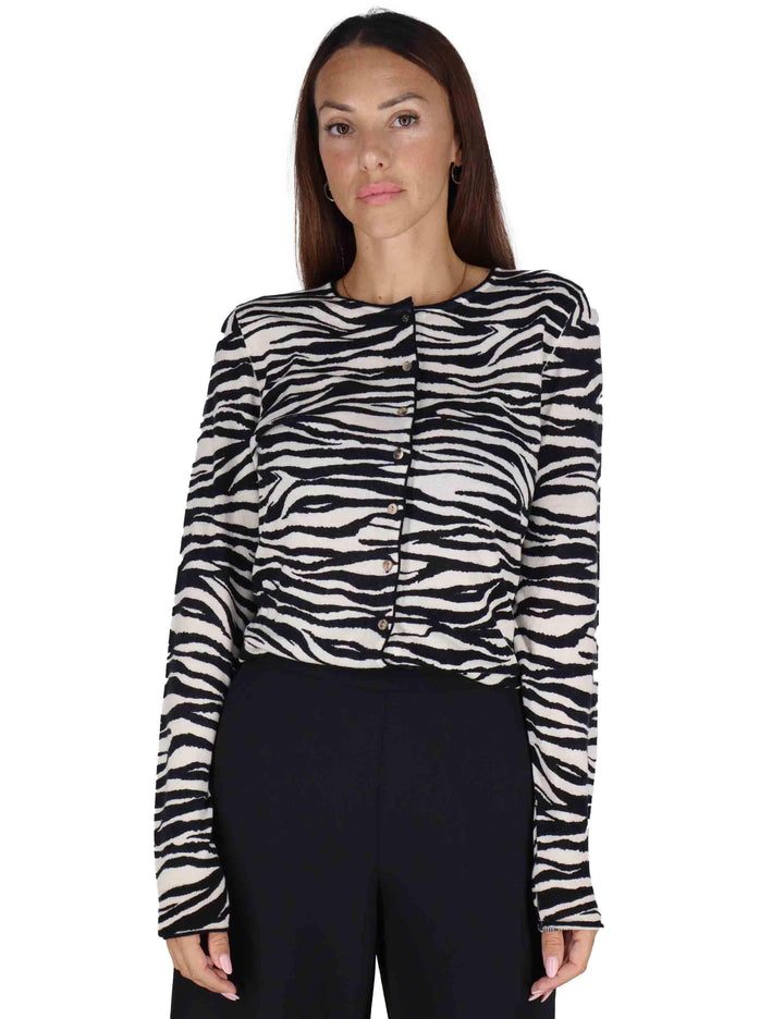 Cardigan donna Printed Knit in lana nera a fantasia JN355178200 B1135 Maliparmi 