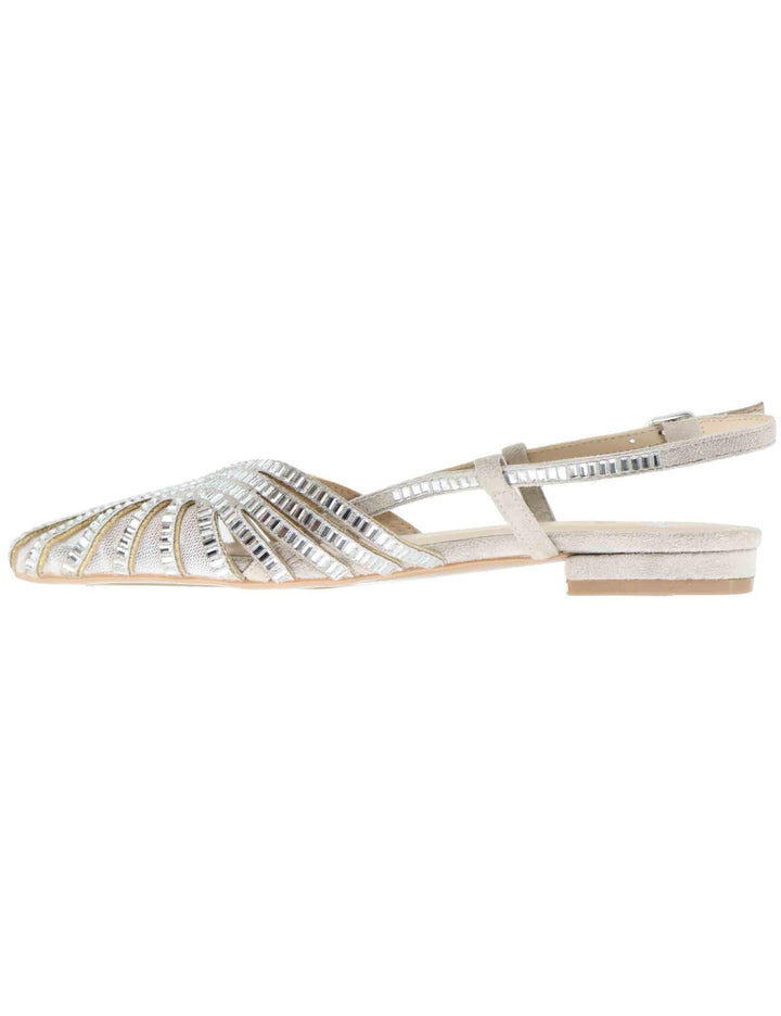 Slingback donna in tessuto argento con strass e tacco basso U470024418A0 D240G-99 Exe 