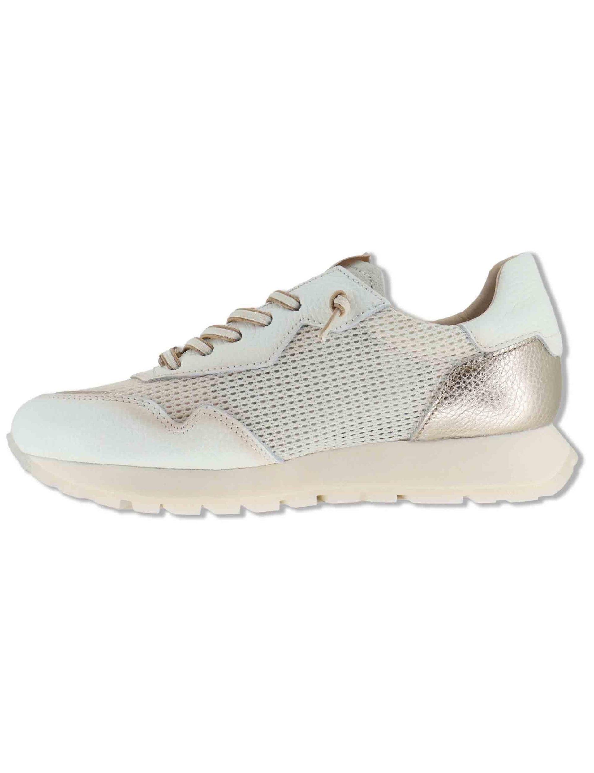 Sneakers donna in pelle e tessuto off white con riporti in pelle platino HV264825 PANNA Hispanitas 