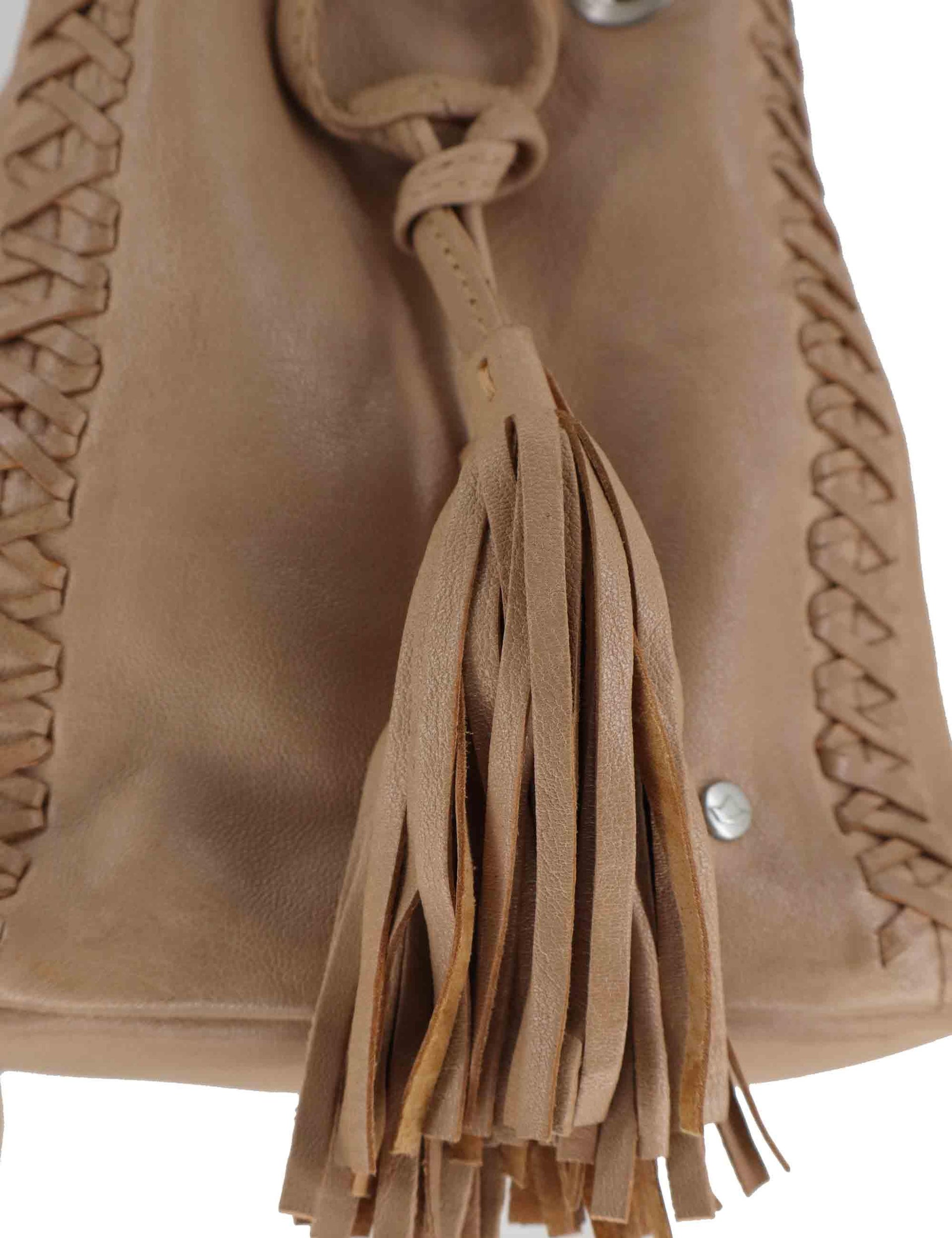 Borse donna a secchiello in pelle naturale con inserti e chiusura coulisse RBS1300 53 Rehard 