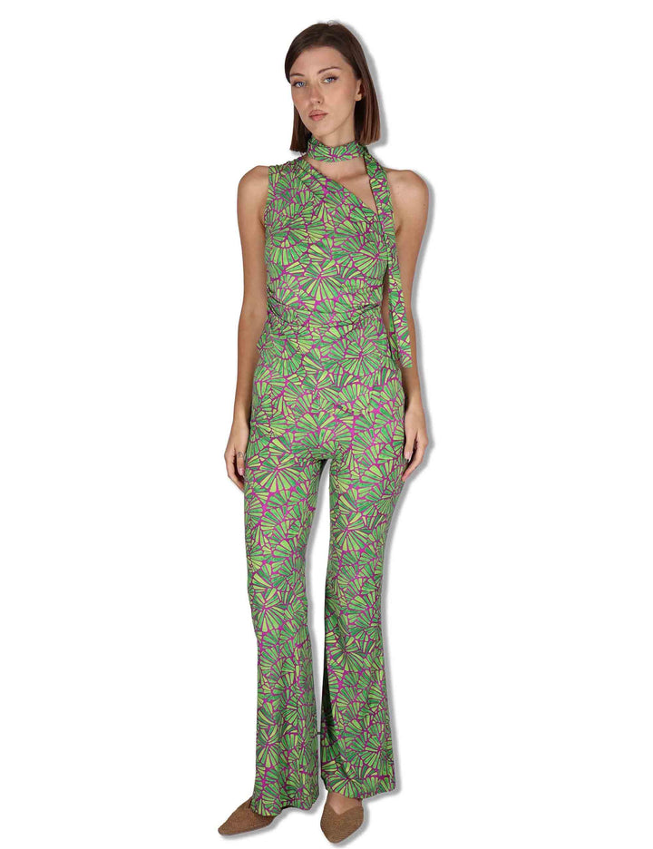 Top donna Shell in jersey verde e rosso con fusciacca JP556070672 A5032 Maliparmi 