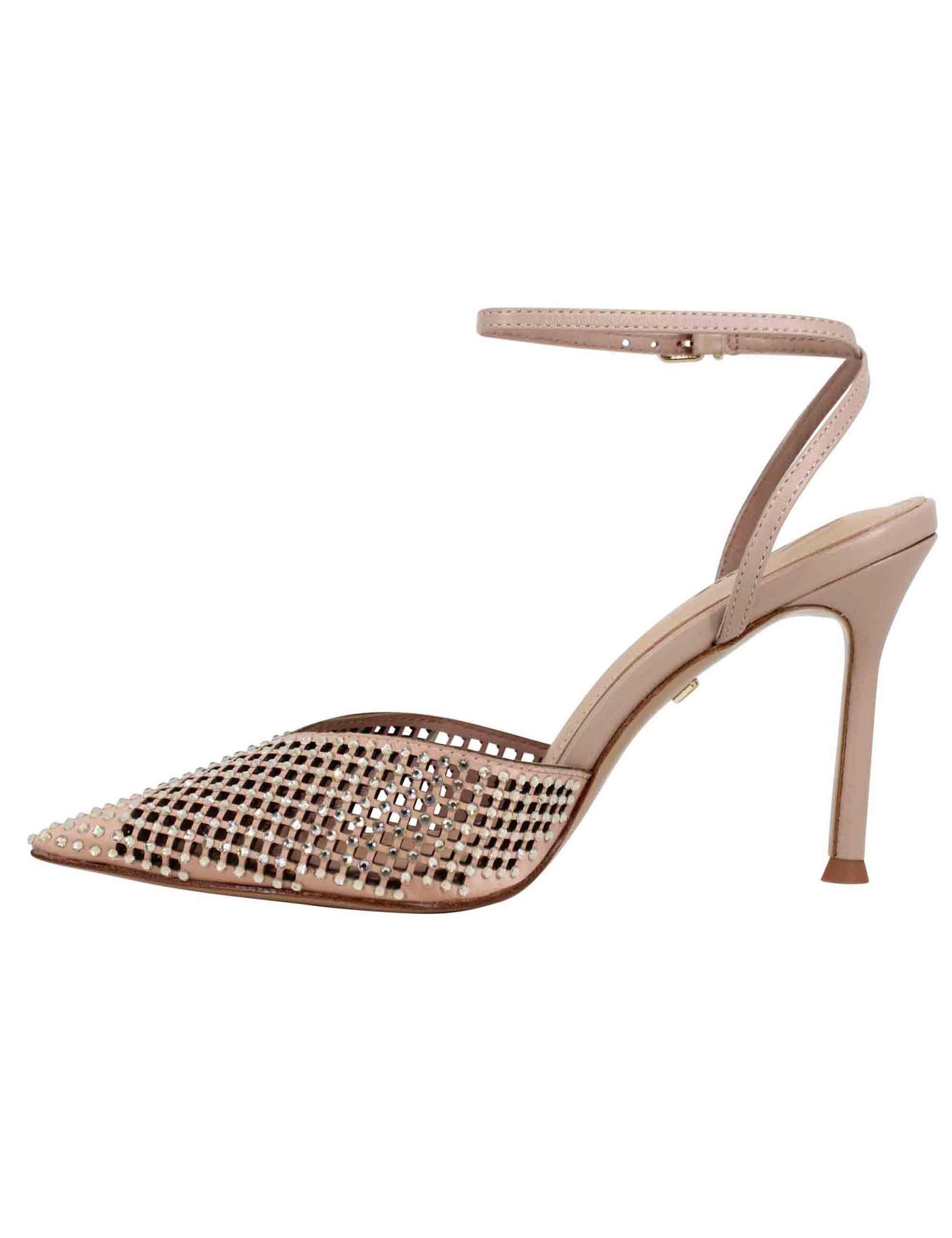 Sandali slingback donna in pelle nude con strass e tacco alto a spillo Naomi 174Z13BK 300 Lola Cruz 