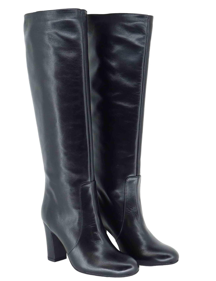 Stivali a tubo donna in pelle nera tacco alto 3380 001 Les Venues 
