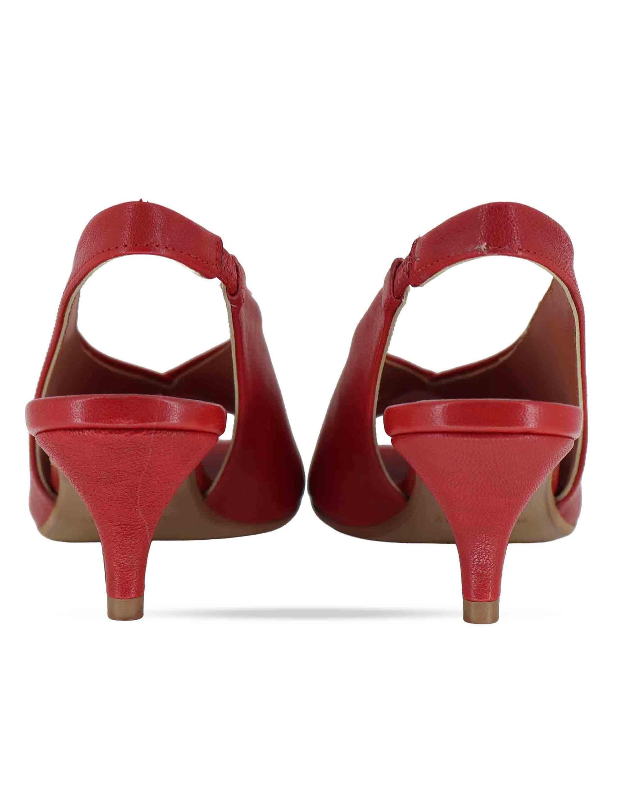 Sandali donna slingback in pelle rossa tacco basso D801 004 Les Venues 