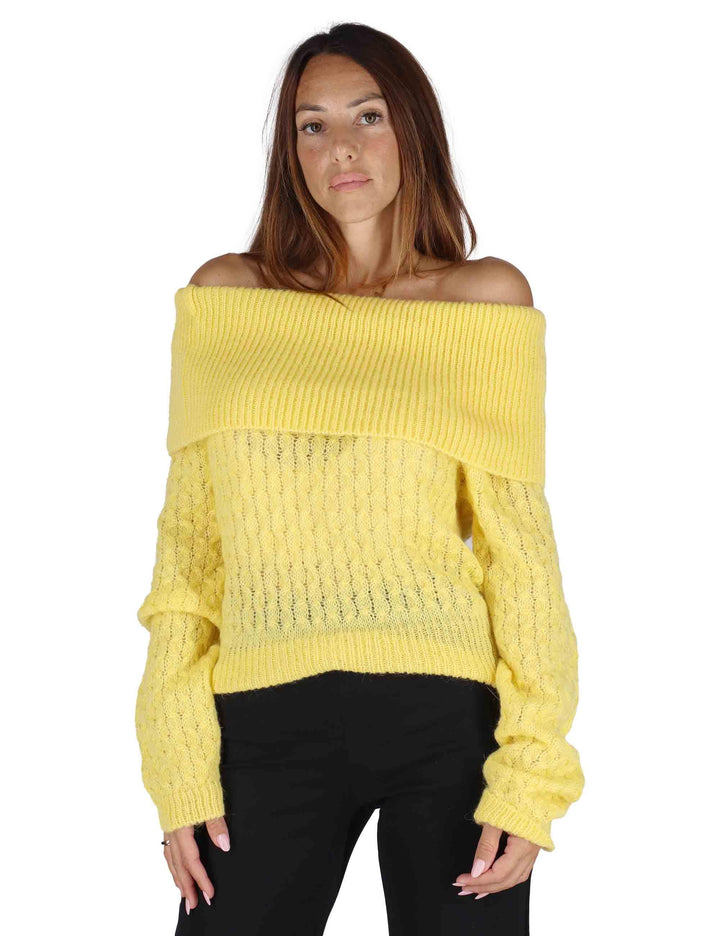 Maglioni donna in lana gialla a trecce con scollo a barca JABMF0025-G067 1220 Justmine 
