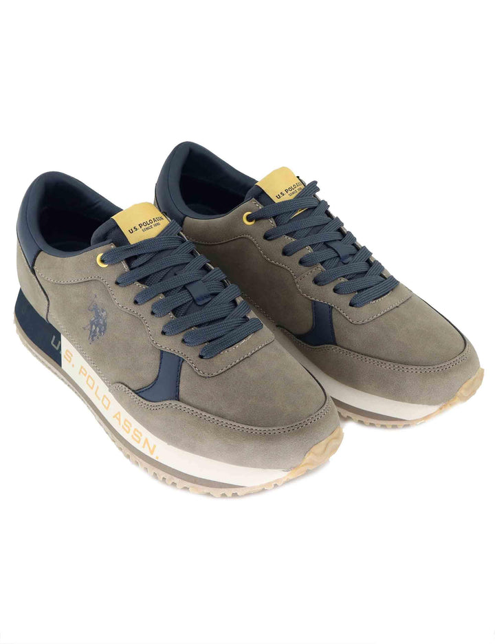 Sneakers uomo in pelle e tessuto taupe con suola alta CLEEF006E BRW-DBL03 U.S. Polo Assn. 