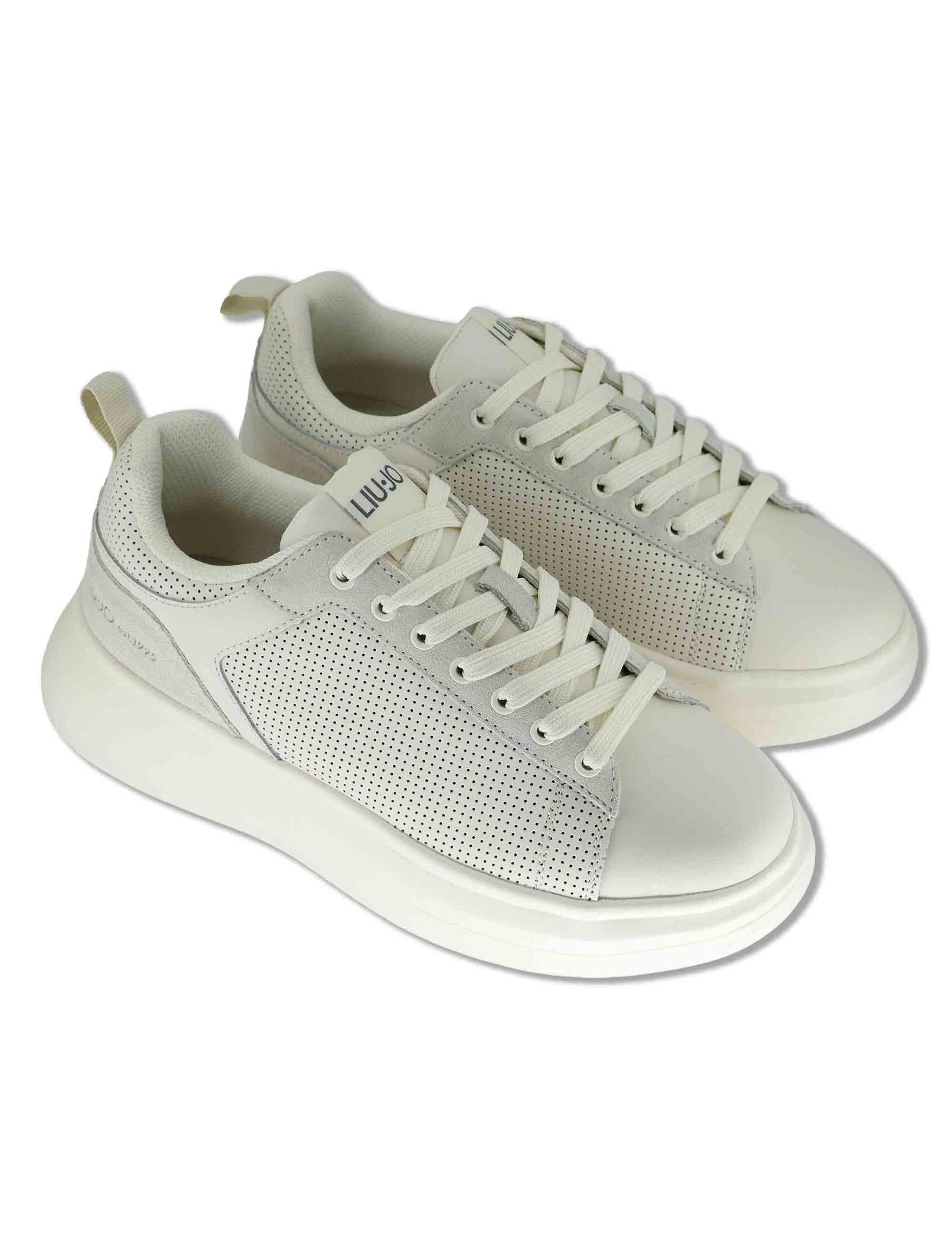 Sneakers uomo in pelle e tessuto off white con suola alta in gomma BIG 05 MILK Liu-Jo 