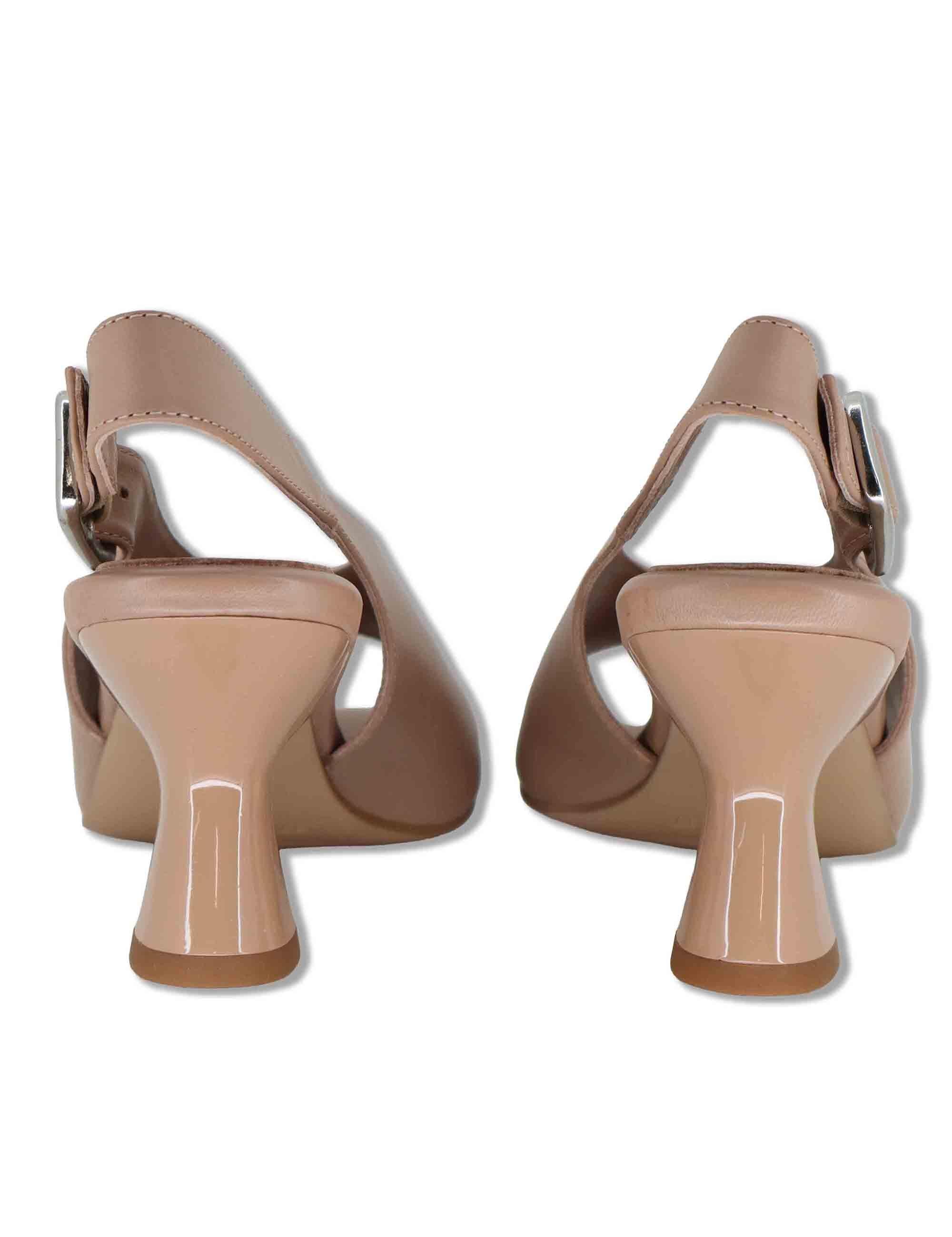 Sandali slingback donna in pelle cipria con tacco alto e punta quadra MIJAS NTO PRALINE Unisa 