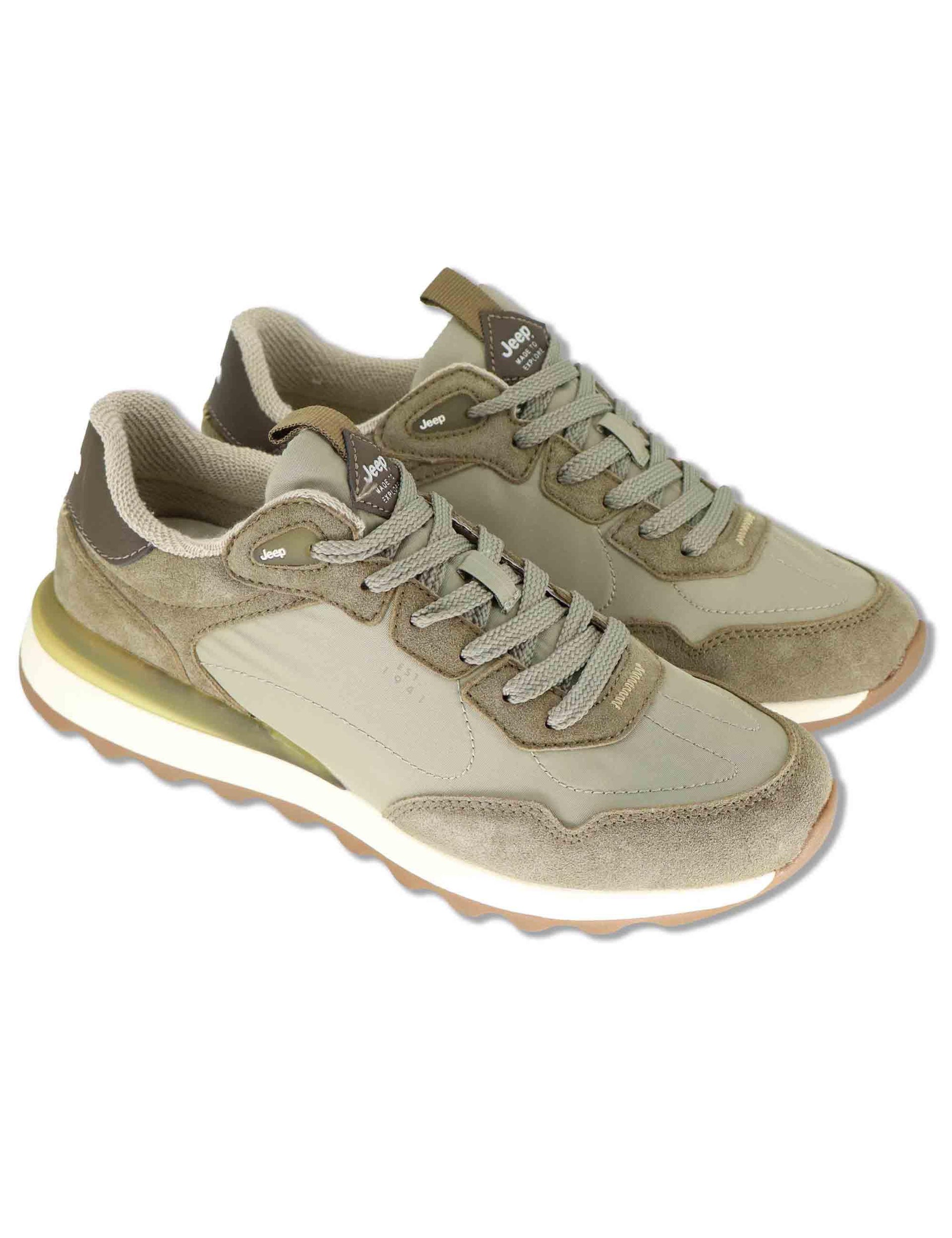 Sneakers uomo Jara in pelle e nylon verde con suola leggera JM61020A 036 Jeep 