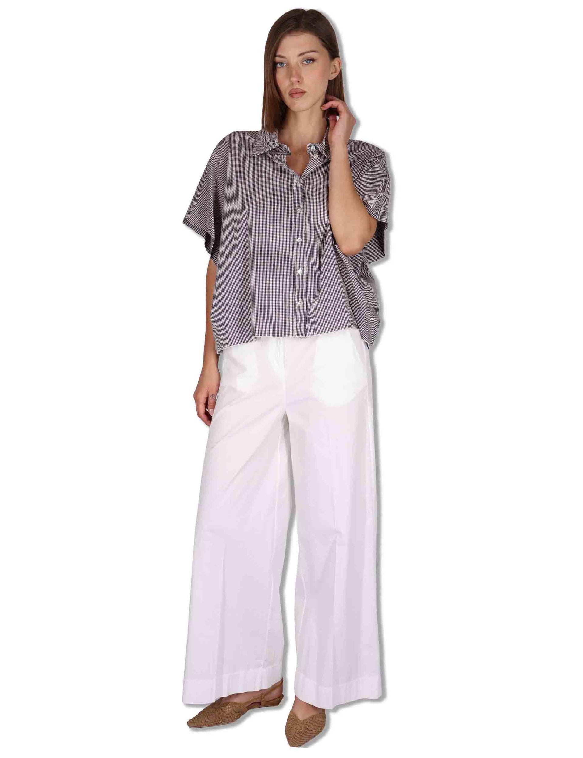 Camicie donna in cotone bianco quadretti con mezze maniche CUMINO ETTO_BUTTER TreBarraBi 