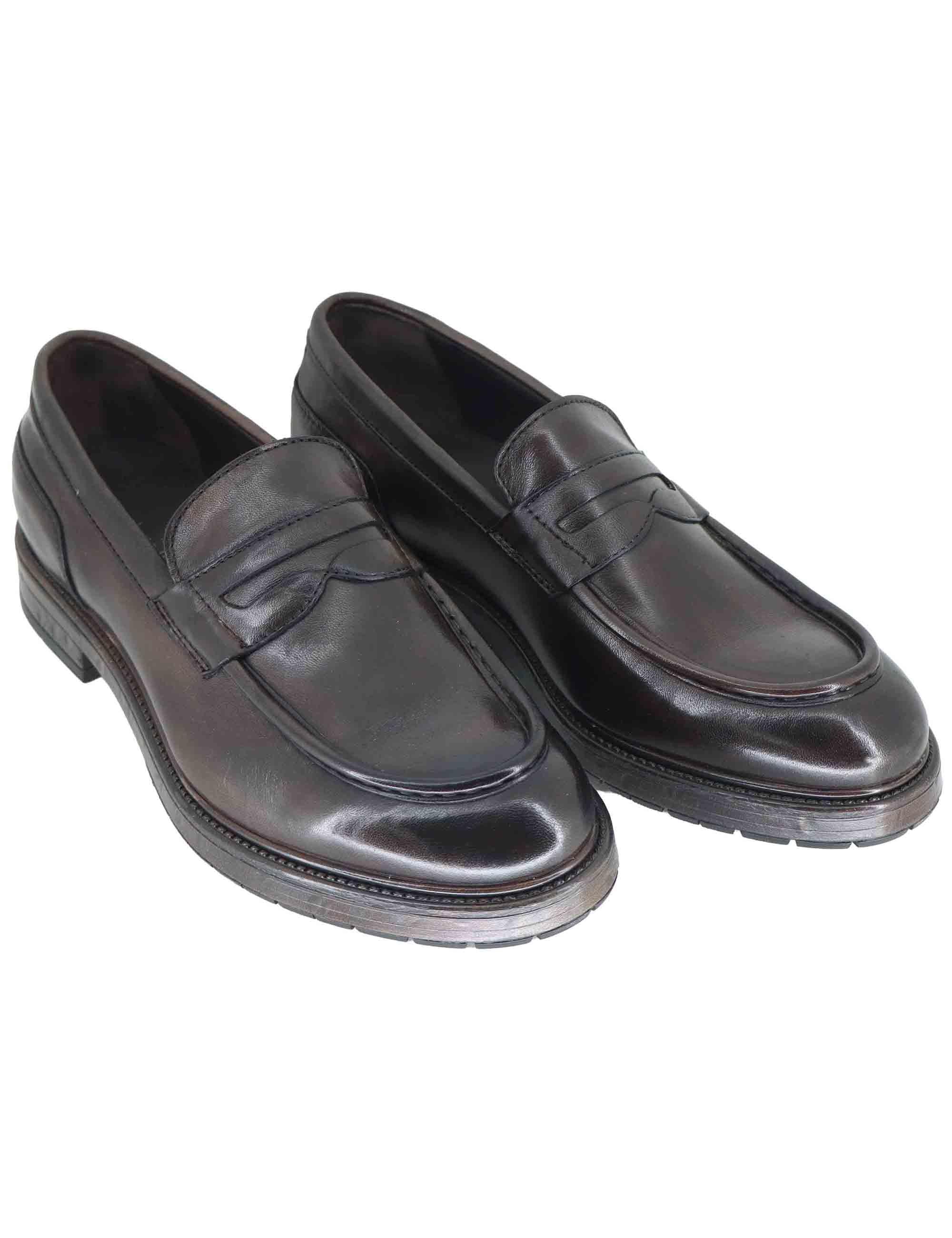 Mocassini uomo in pelle marrone con suola in gomma SPGB2070 014 Spatarella 