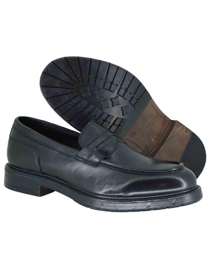 Mocassini uomo in pelle nera con suola in gomma SPGB2070 001 Spatarella 