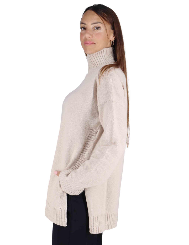 Maglioni donna Cachemire Merinos in misto cachemire beige con collo alto JQ511274315 11034 Maliparmi 