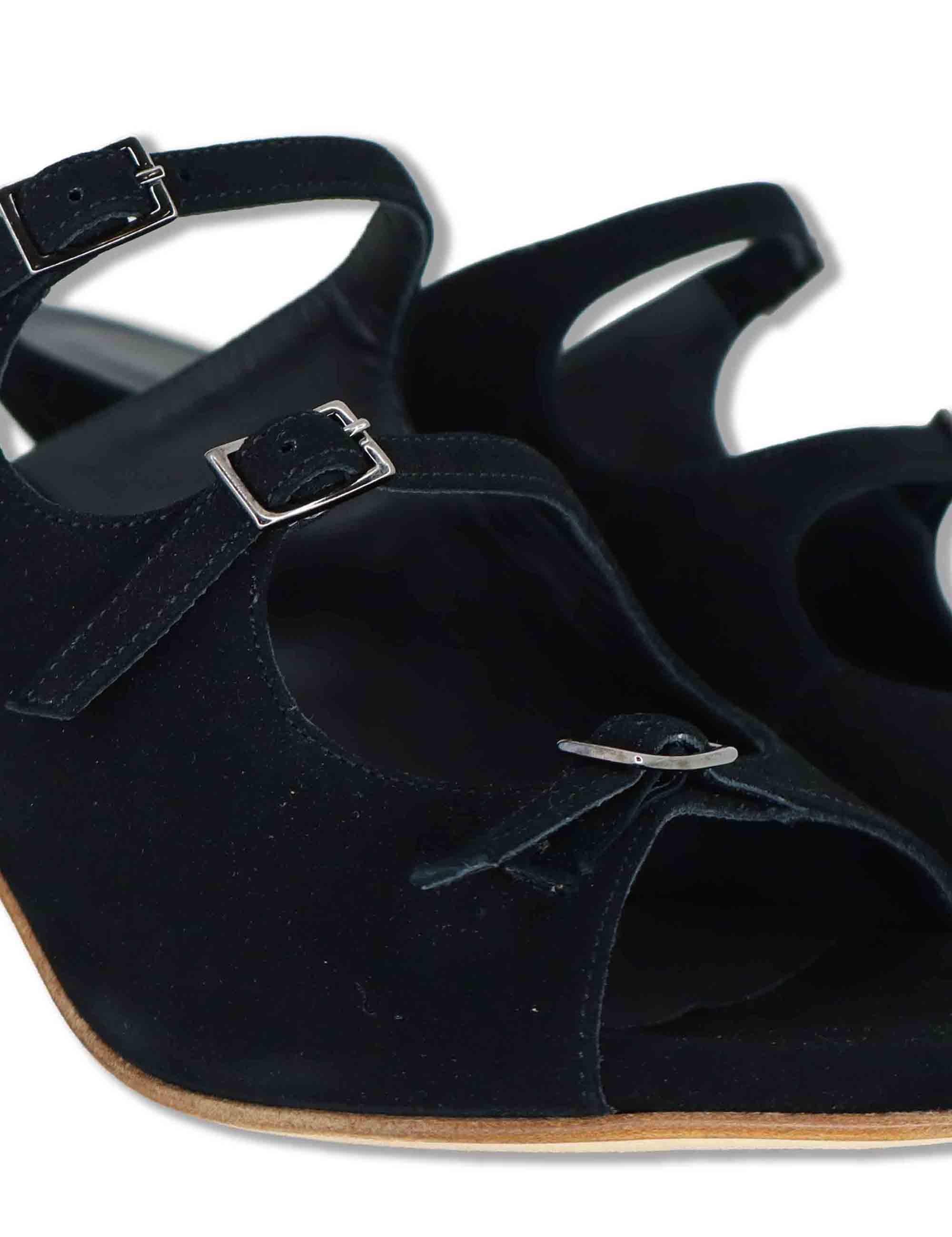 Sandali donna in camoscio nero con fibbiette e tacco alto 1050 001 Tattoo 