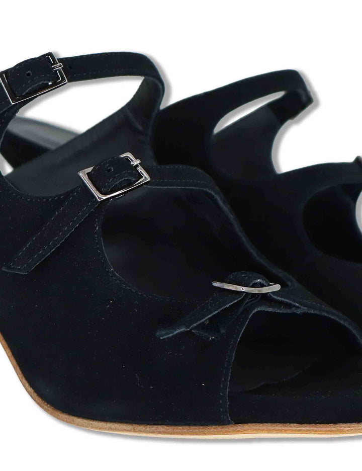 Sandali donna in camoscio nero con fibbiette e tacco alto 1050 001 Tattoo 