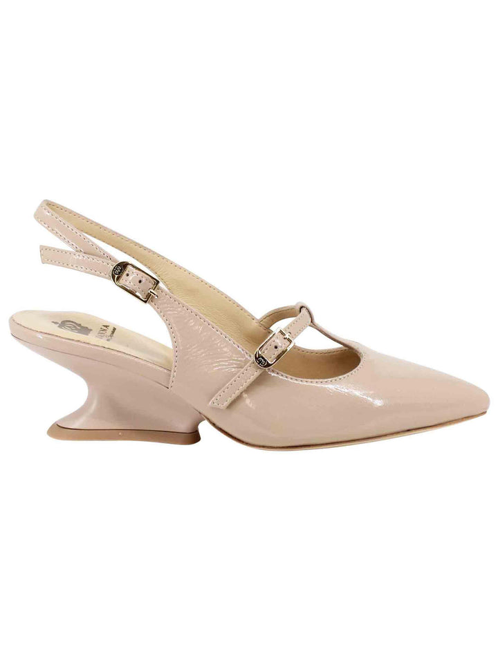 Decollete slingback donna in vernice taupe con tacco zeppa CH1720/Z 023 L'Arianna 