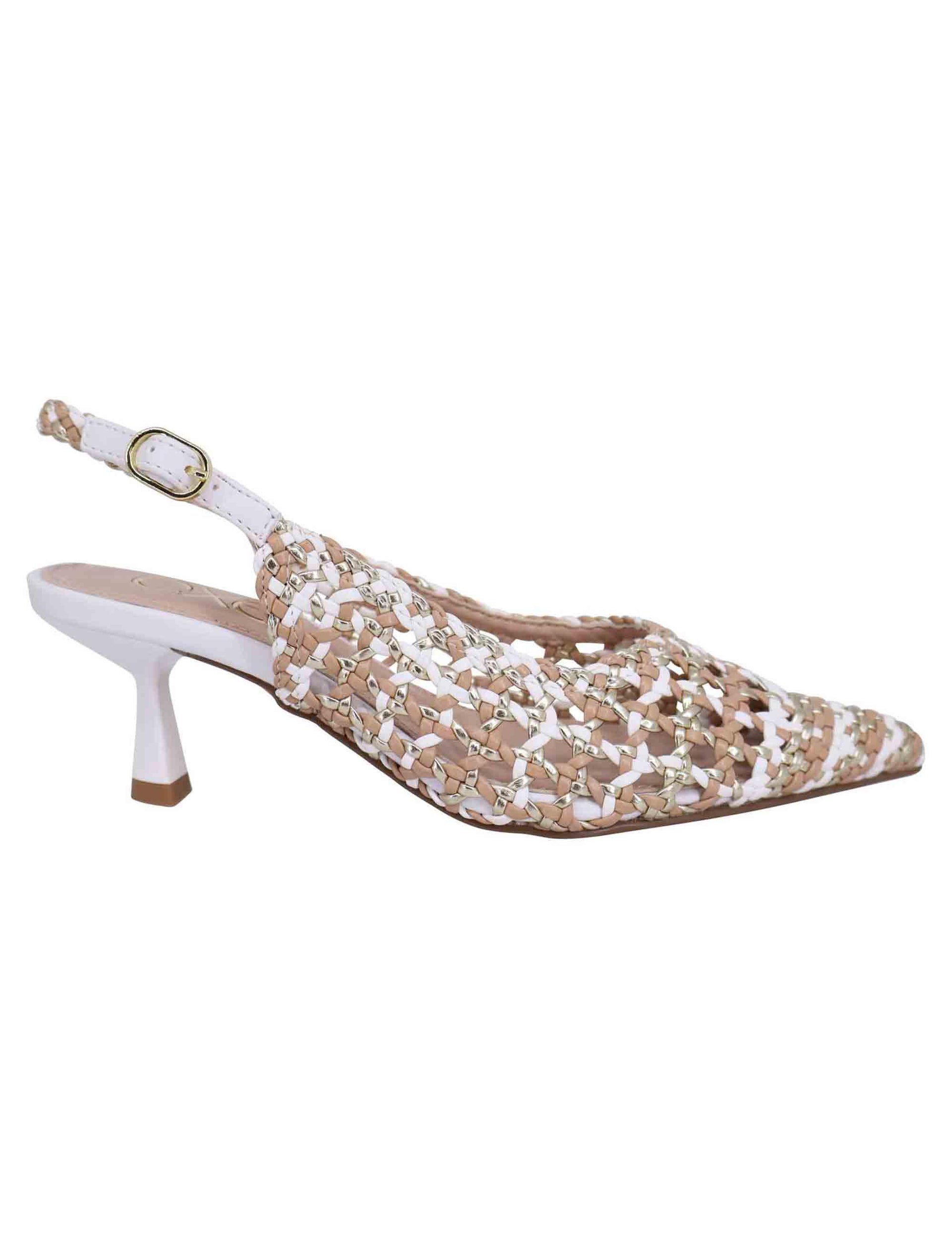 Decollete slingback donna in eco pelle laminata bronzo multicolore con tacco bianco S47008503X84 SELENA 850 Exe 