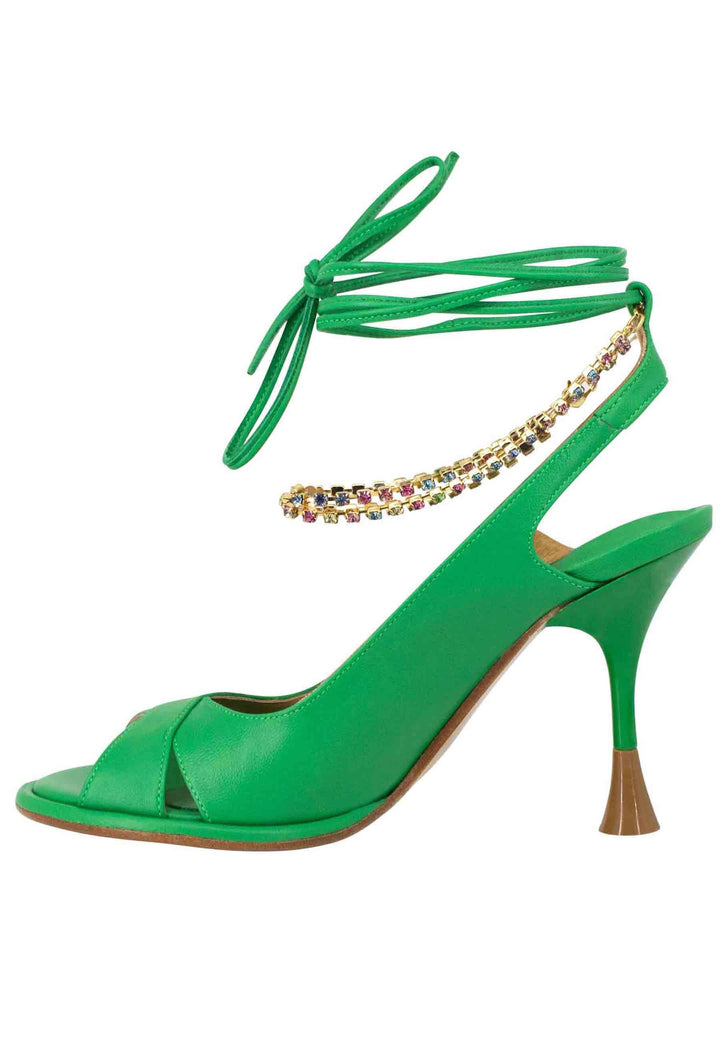 Sandali donna in pelle verde con tacco alto e cavigliera gioiello SP662 005 Spatarella 
