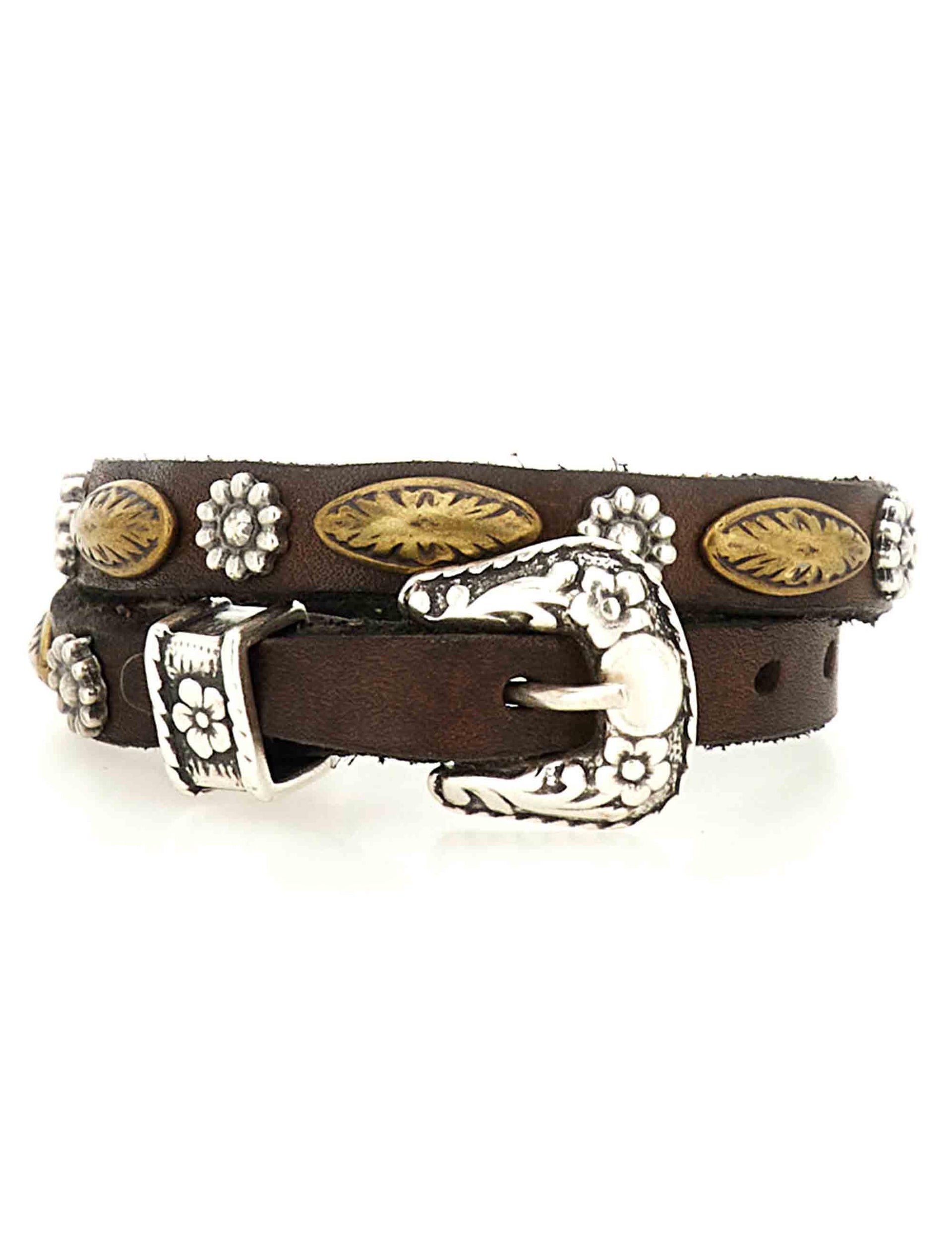 Bracciali donna in pelle marrone con borchie e fibbe a doppio giro C002270ND X3014 C1501 Campomaggi 