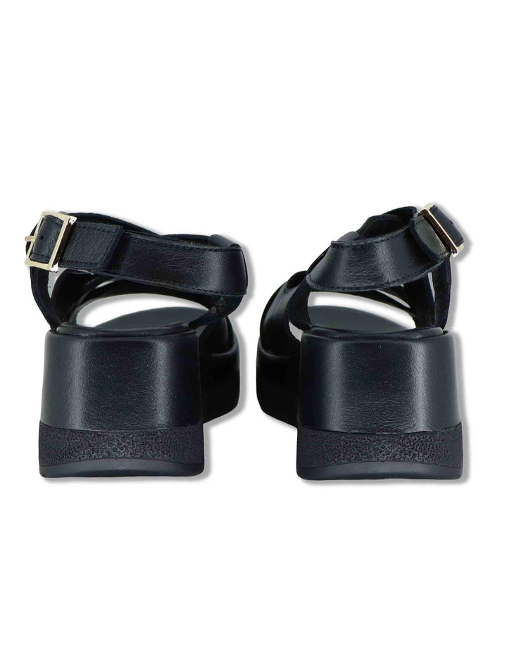 Sandali donna slingback in pelle nera con zeppa e cinturino regolabile SP261354 001 Spatarella 