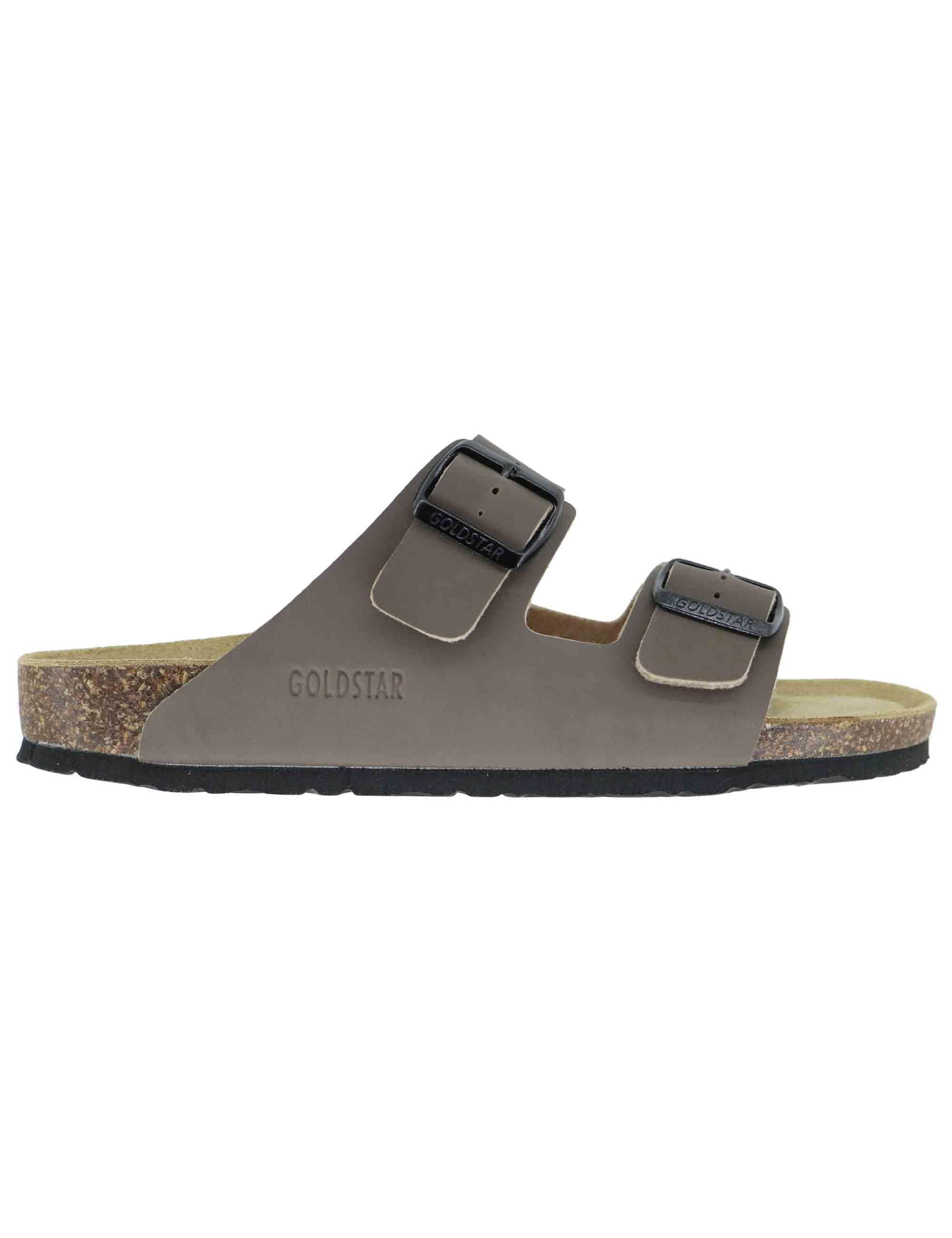 Sandali uomo in pelle taupe con doppia fibbia GS823 032 Gold Star 