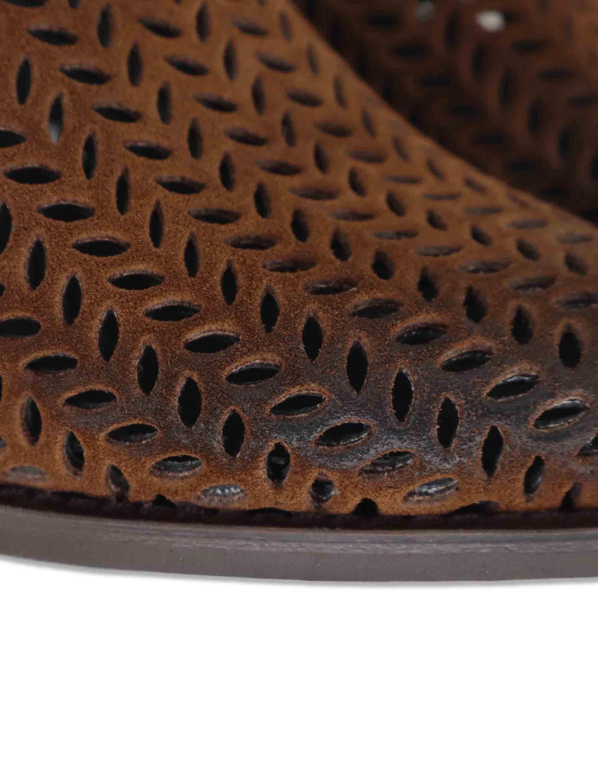 Sabot texani donna in camoscio forato vintage marrone con tacco cuoio GOLD103 016 Tattoo 