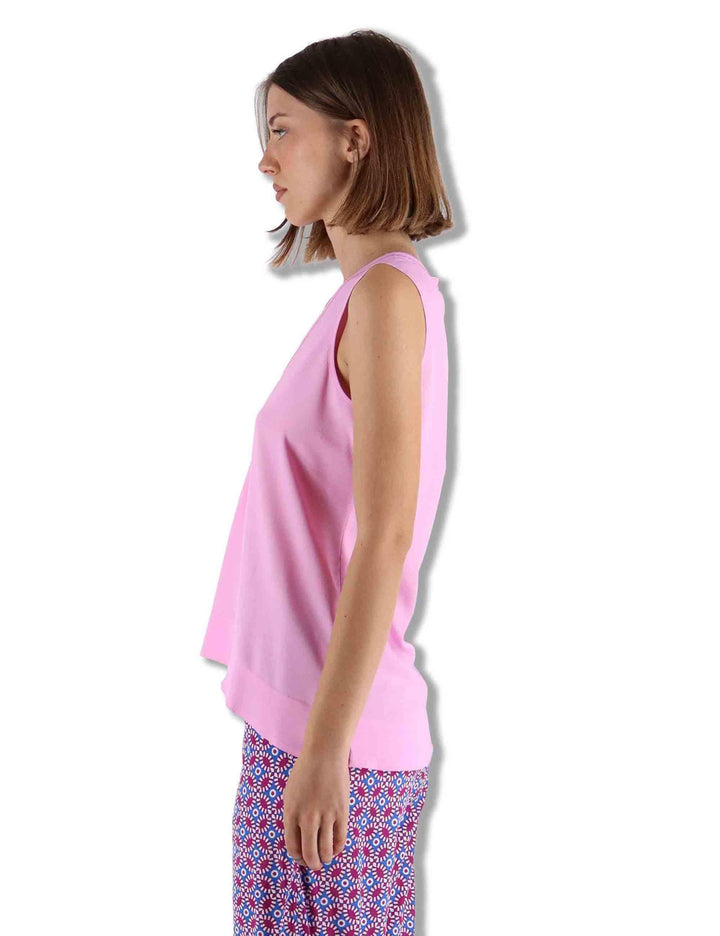 Top donna Fluid Crepe in seta rosa senza maniche maniche scollo a V JP554050672 32015 Maliparmi 