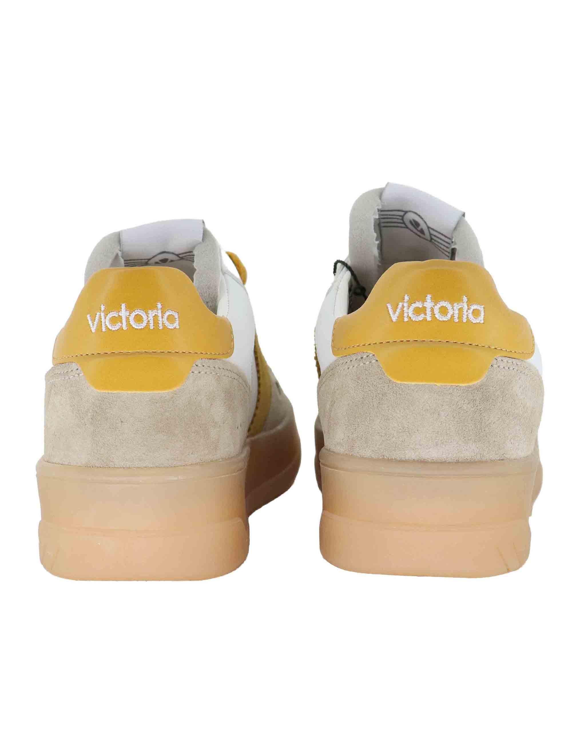 Victoria Sneakers donna in pelle bianca con logo in camoscio 1257125 Mostaza Victoria 
