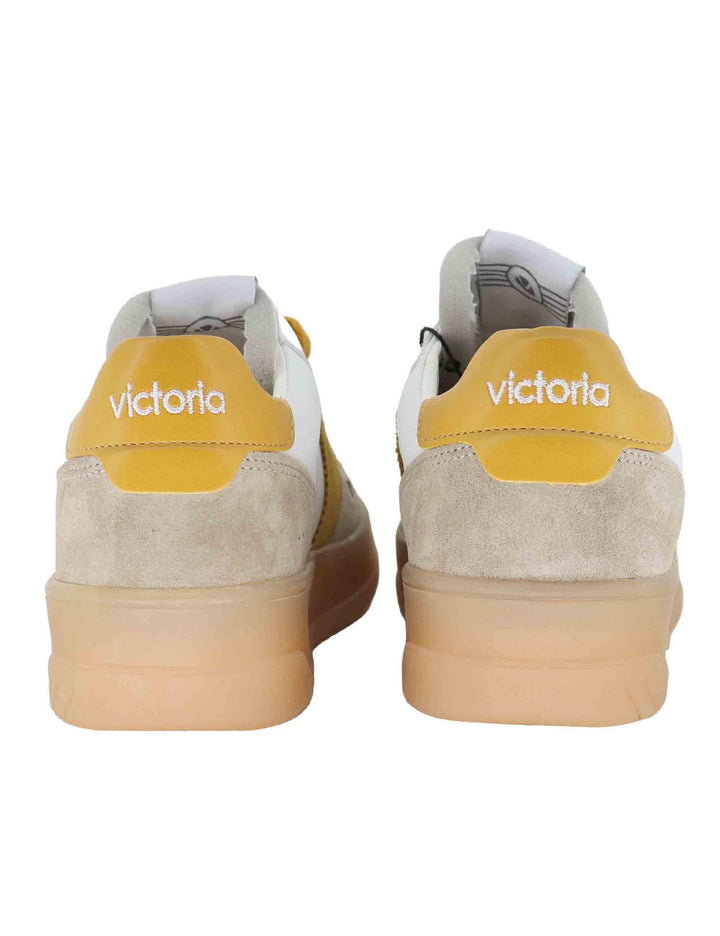 Victoria Sneakers donna in pelle bianca con logo in camoscio 1257125 Mostaza Victoria 