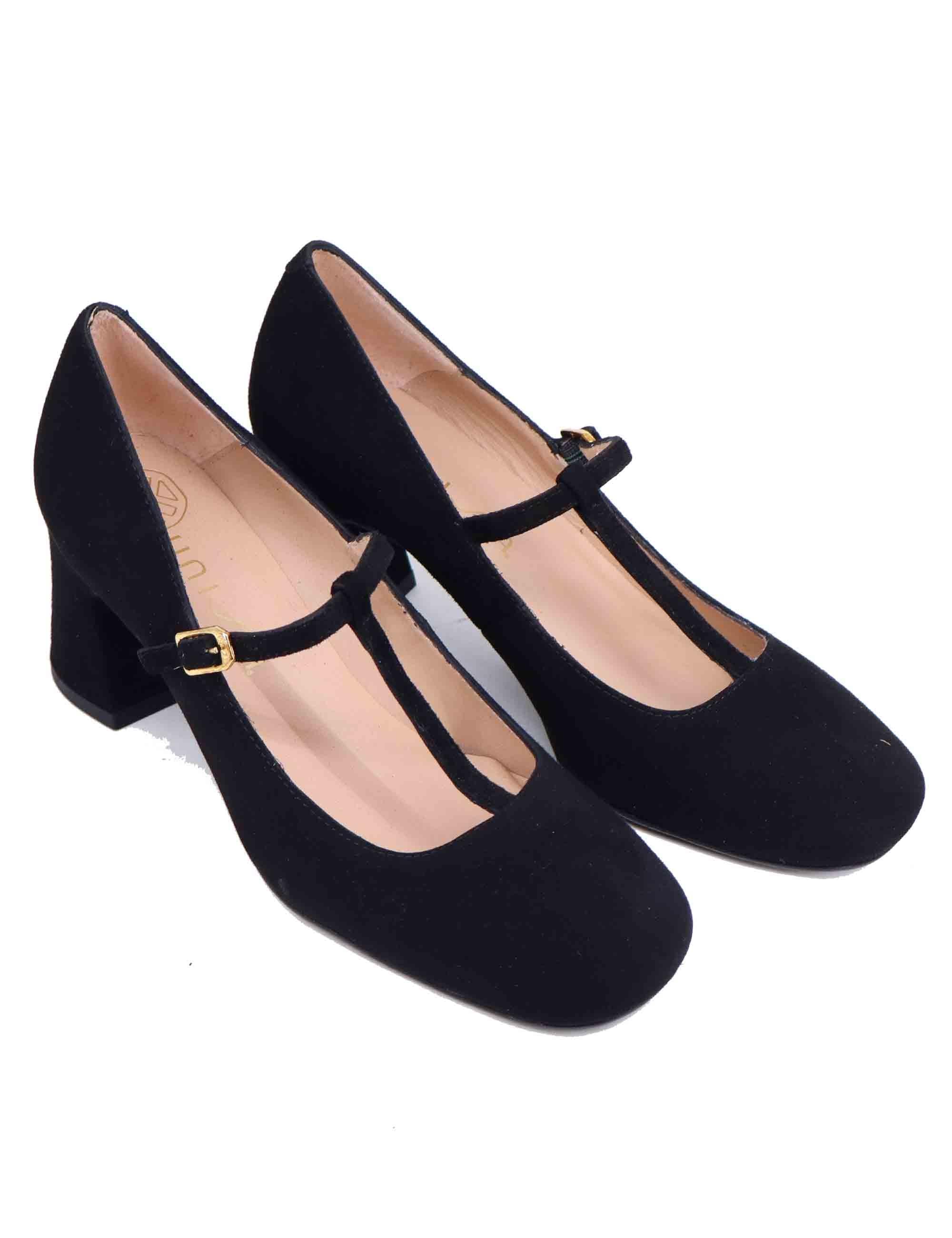 Mary Jane donna in camoscio nero tacco alto MAZON KS BLACK Unisa 