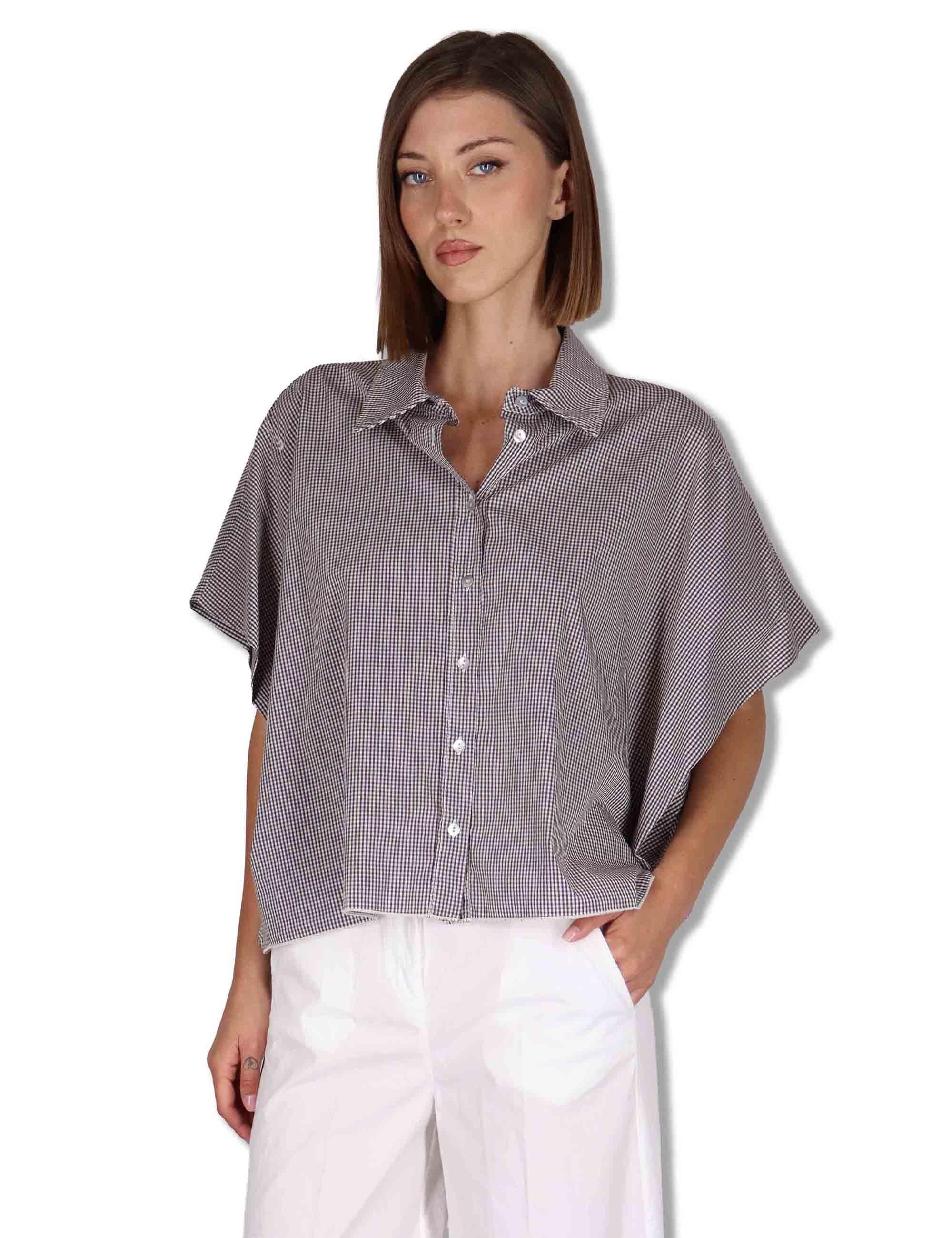 Camicie donna in cotone bianco quadretti con mezze maniche CUMINO ETTO_BUTTER TreBarraBi 