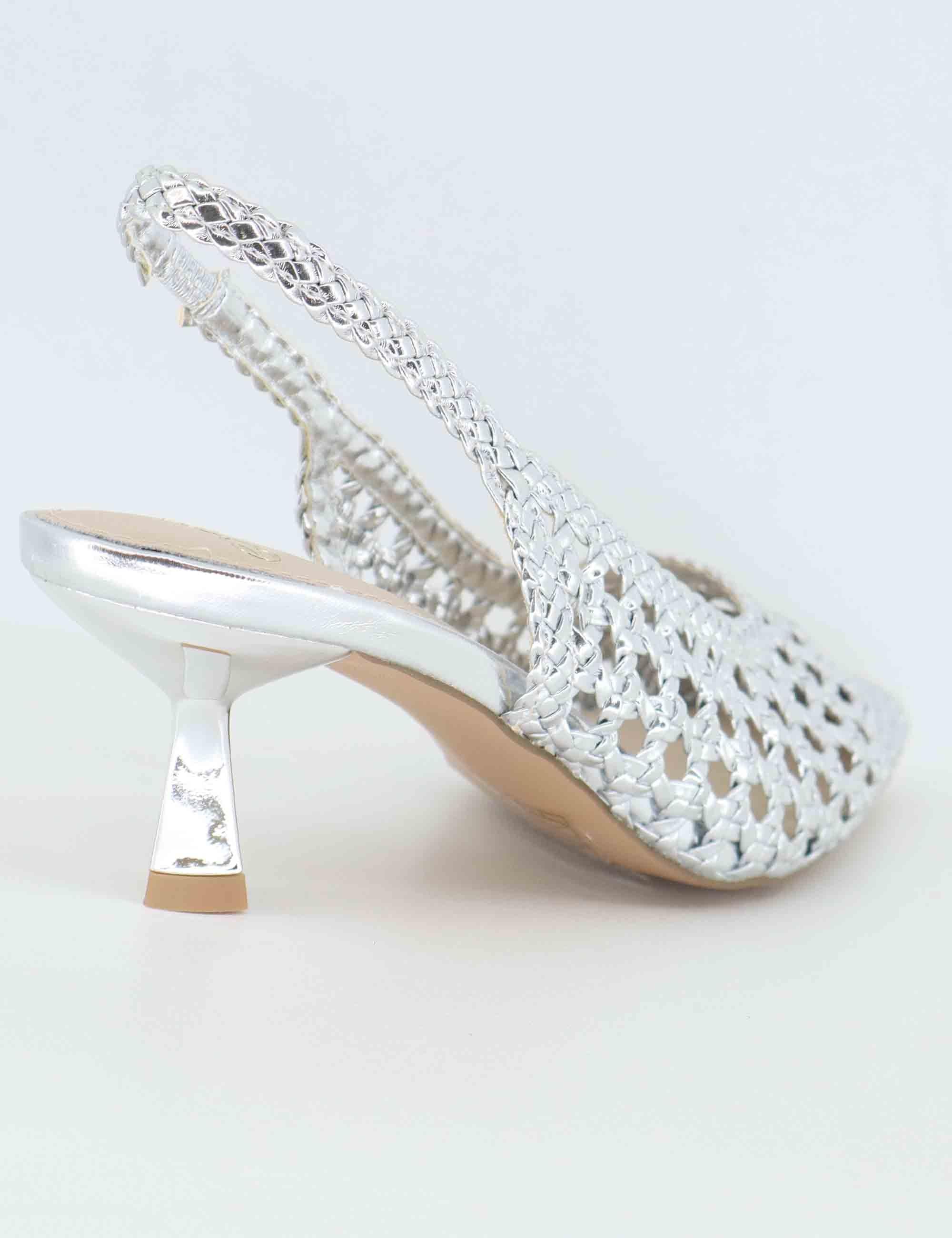 Slingback donna in tessuto argento con tacco gioiello U4700851322L 851 S Exe 