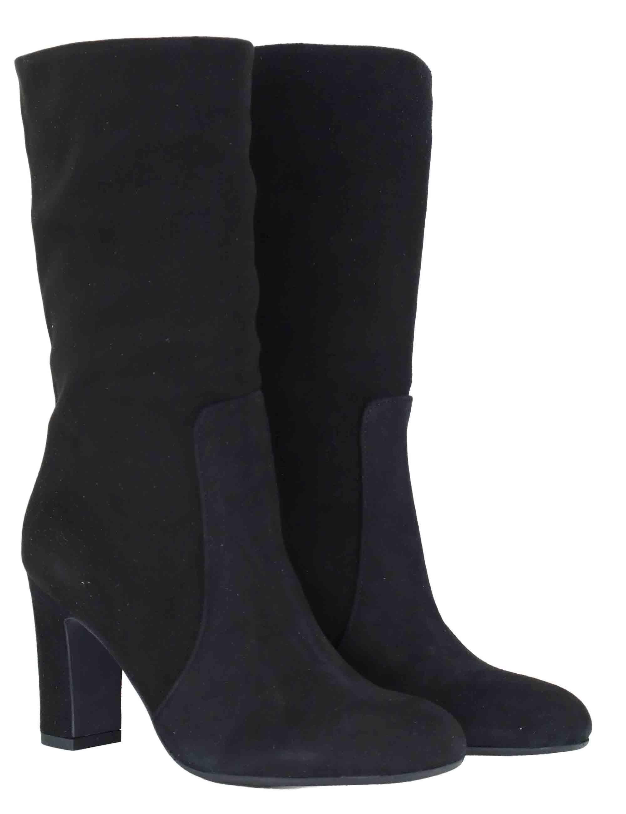 Stivaletti donna in camoscio nero a tubo con tacco alto 3350 001 Les Venues 