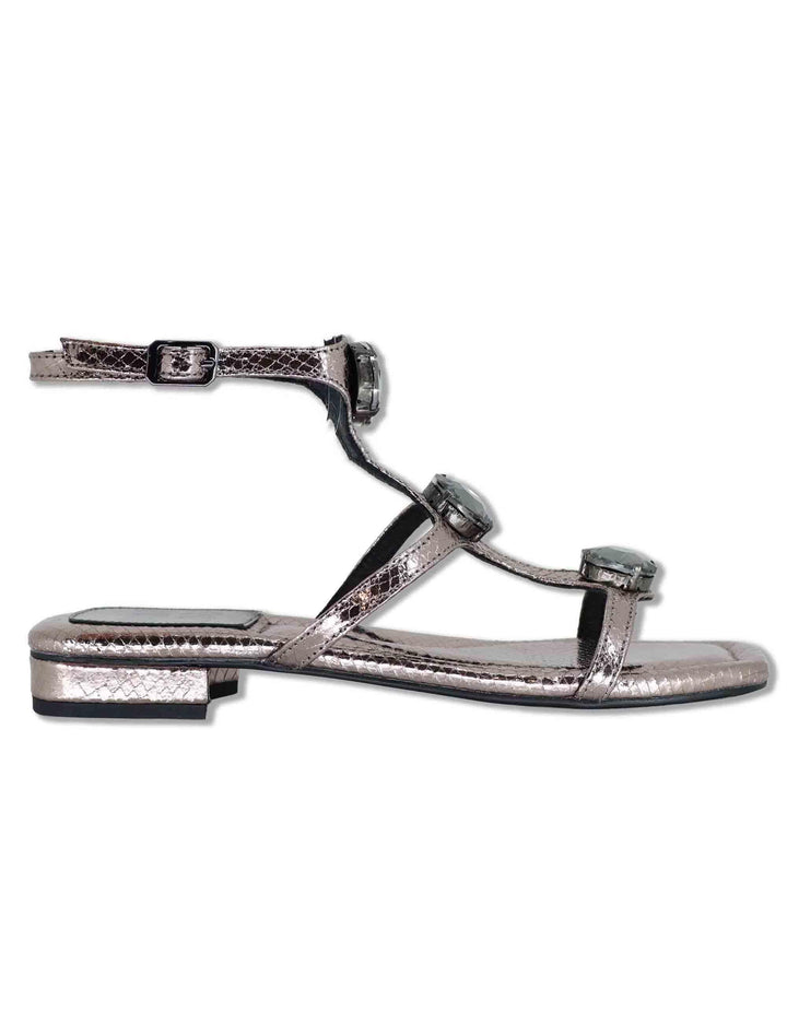 Sandali flat donna in pelle piombo con borchie e cinturini alla schiava Robin 952Z80HG 09-PLOMO Bibi Lou 